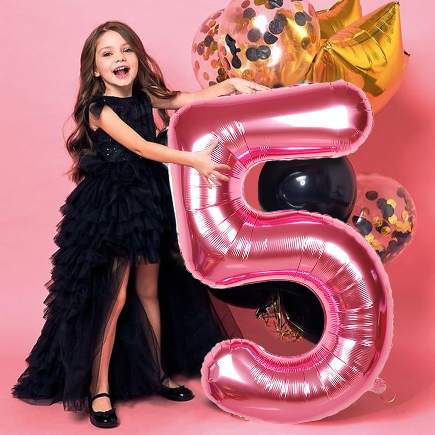 SINBEE 40-Inch Giant Hot Pink Number 5 Balloon – Foil Mylar Birthday Decor