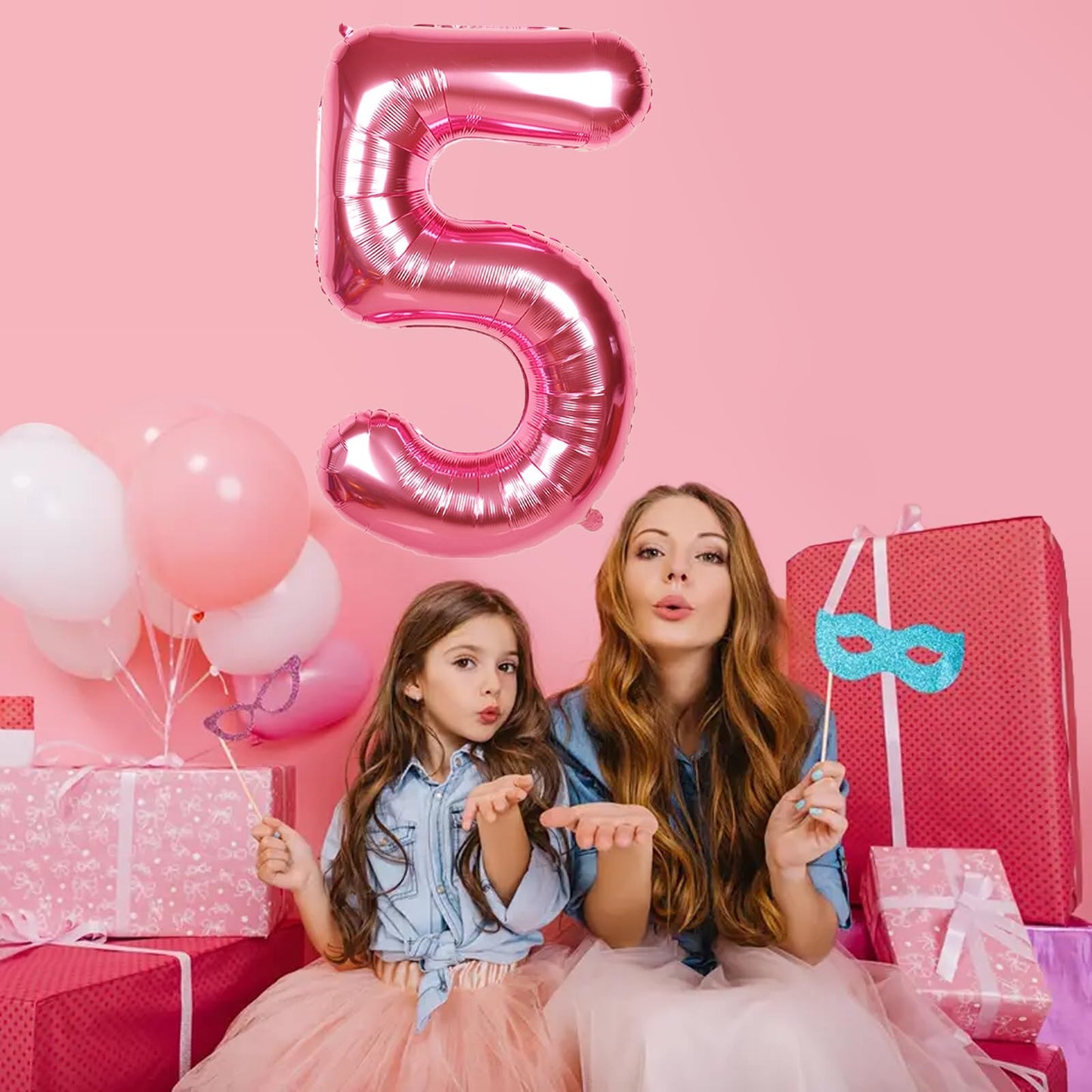 SINBEE 40-Inch Giant Hot Pink Number 5 Balloon – Foil Mylar Birthday Decor