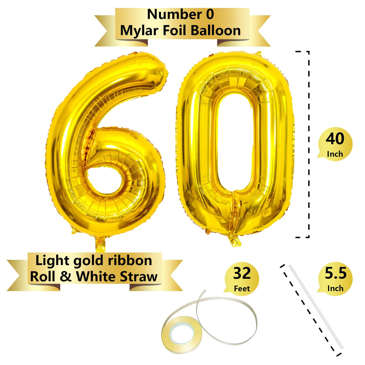 SINBEE Gold 40inch Number Balloon (0 & 6) – Reusable Mylar Foil Party Decor for 60th Birthday & Anniversary