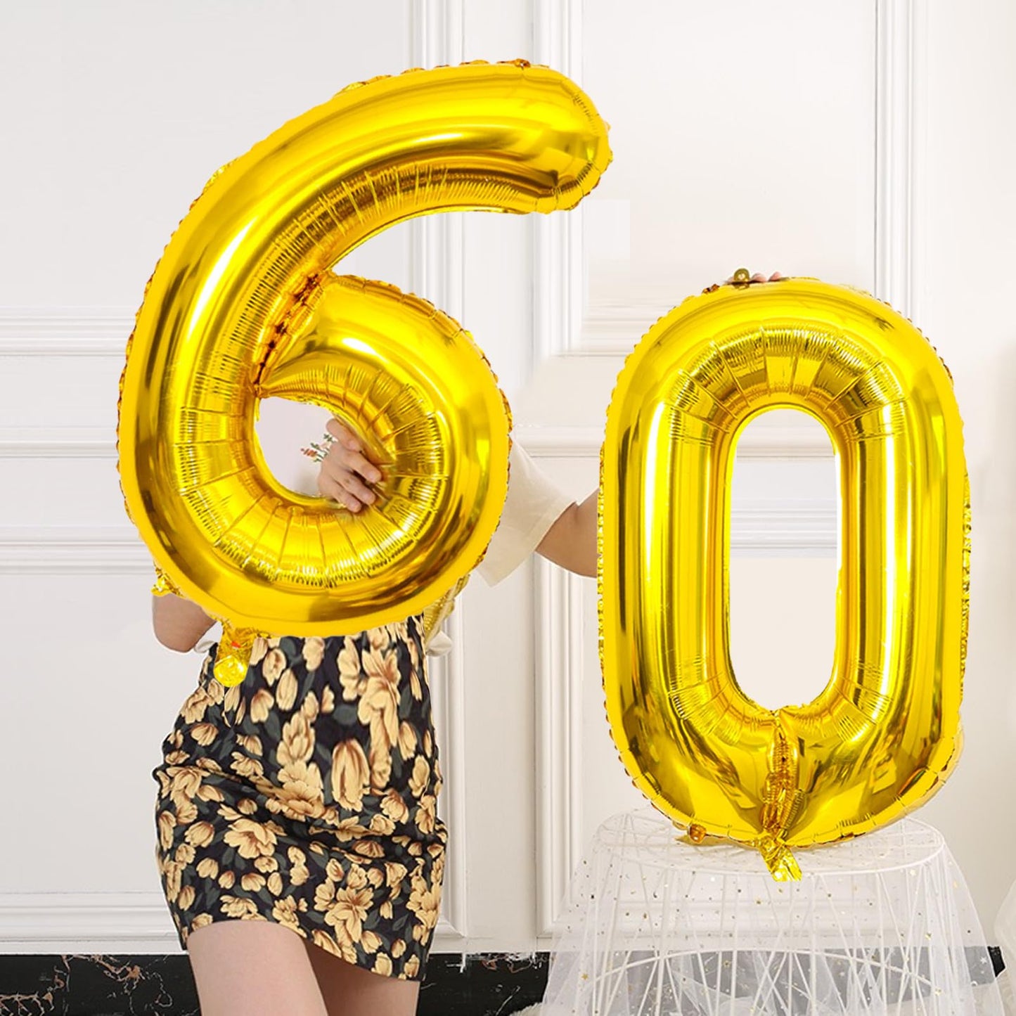 SINBEE Gold 40inch Number Balloon (0 & 6) – Reusable Mylar Foil Party Decor for 60th Birthday & Anniversary