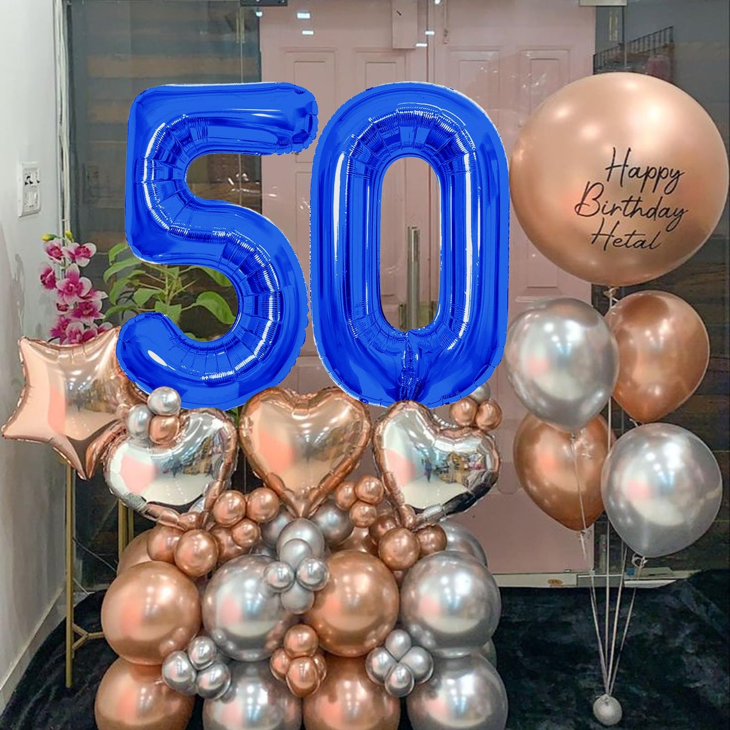 SINBEE 40 Inch Navy Blue 50 Number Balloons – Giant Mylar Foil 0 & 5 for 50th Birthday