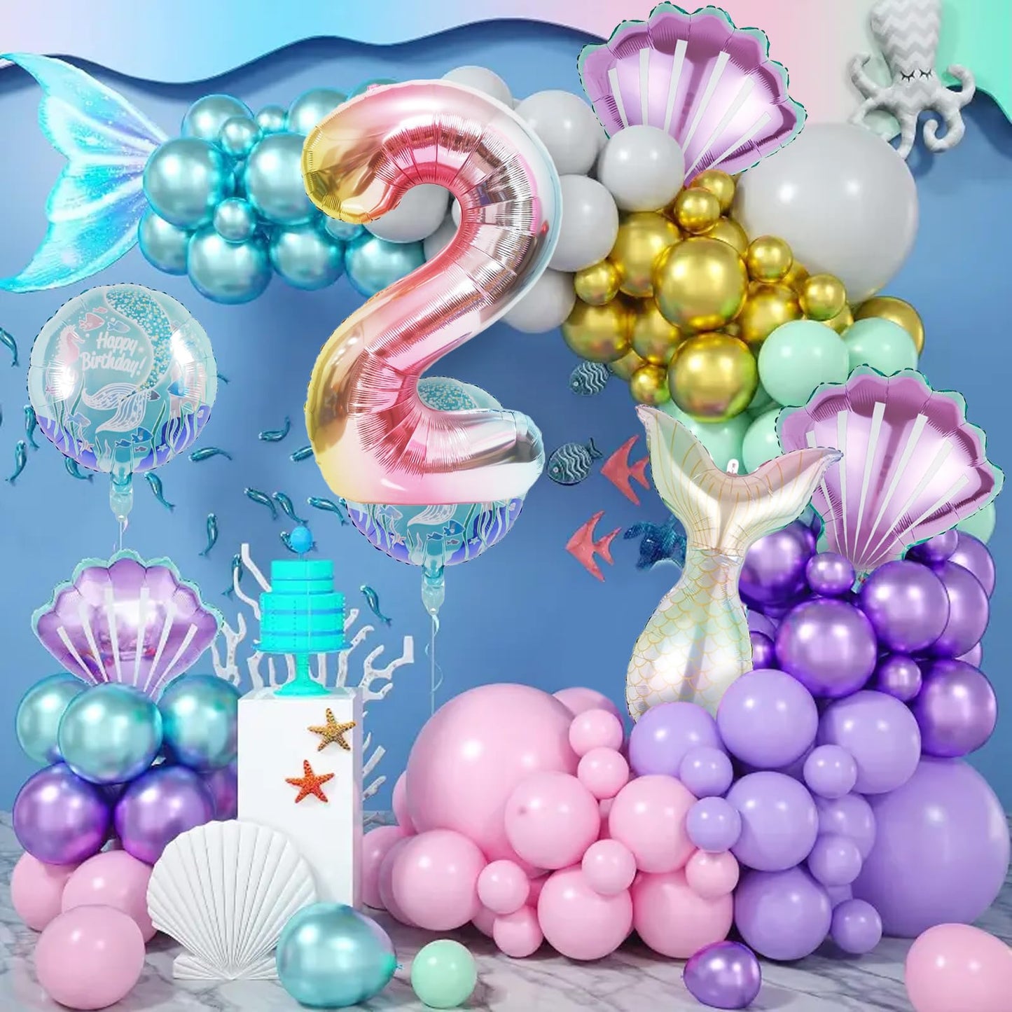SINBEE Mermaid Birthday Decoration – 40-Inch Mermaid Foil Number Balloons for Under-the-Sea Parties