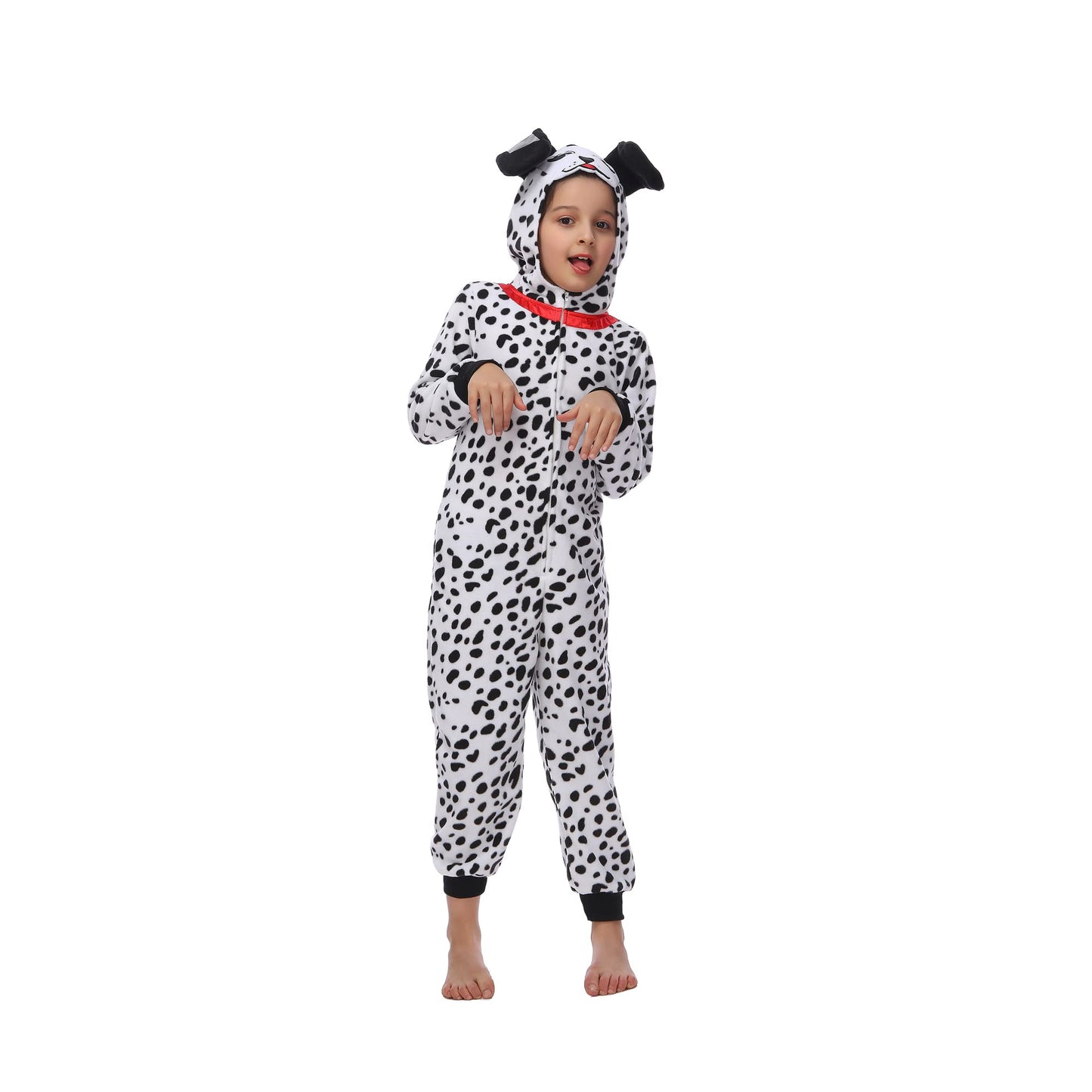 Sincere Party Dalmatians Onesie Costume for Kids - Fleece Spotted Dog Jumpsuit (Size M 6-8)
