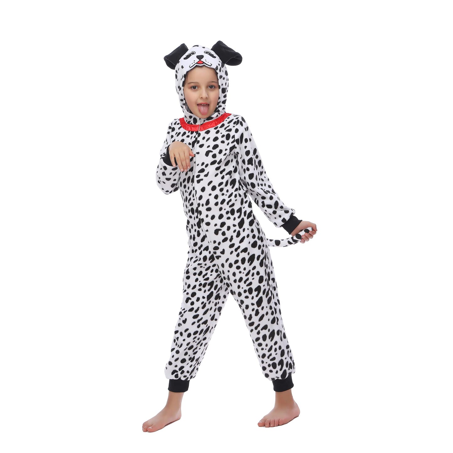 Sincere Party Dalmatians Onesie Costume for Kids - Fleece Spotted Dog Jumpsuit (Size M 6-8)