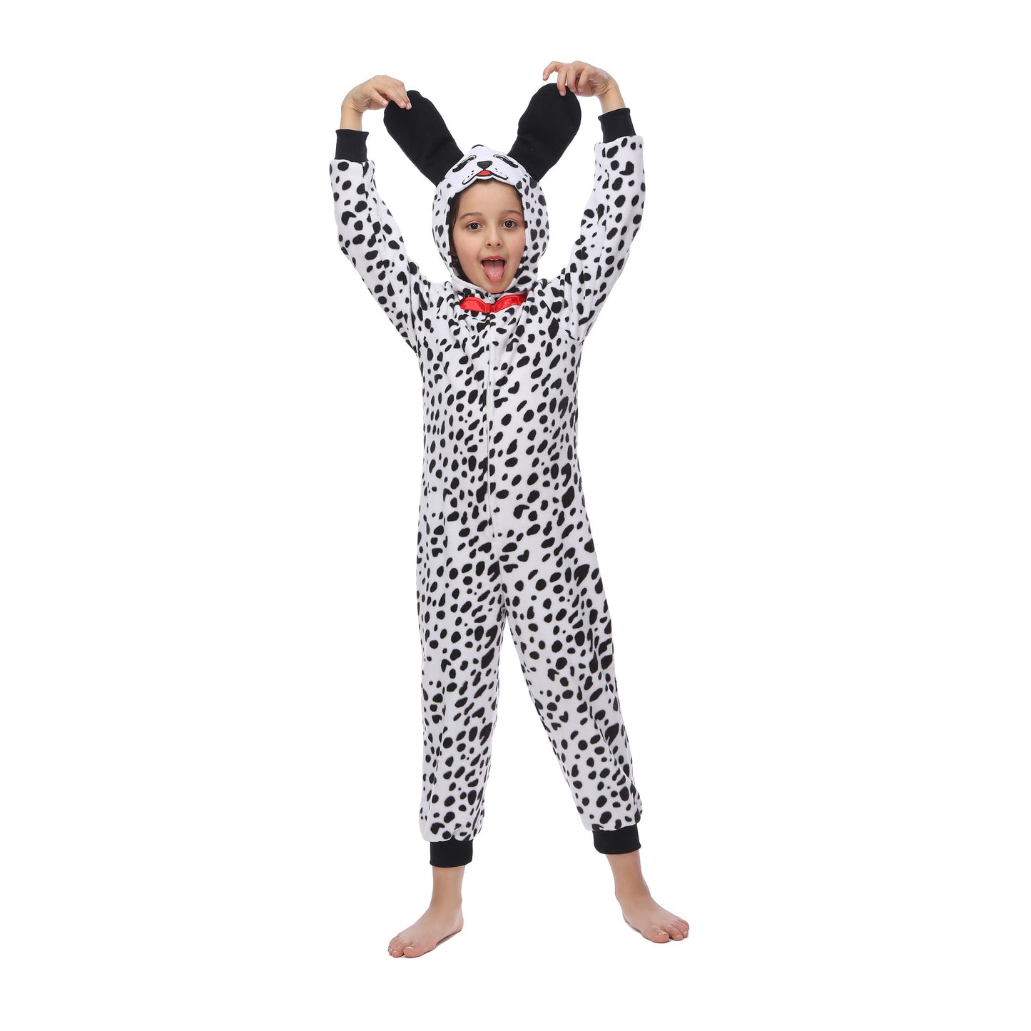 Sincere Party Dalmatians Onesie Costume for Kids - Fleece Spotted Dog Jumpsuit (Size M 6-8)