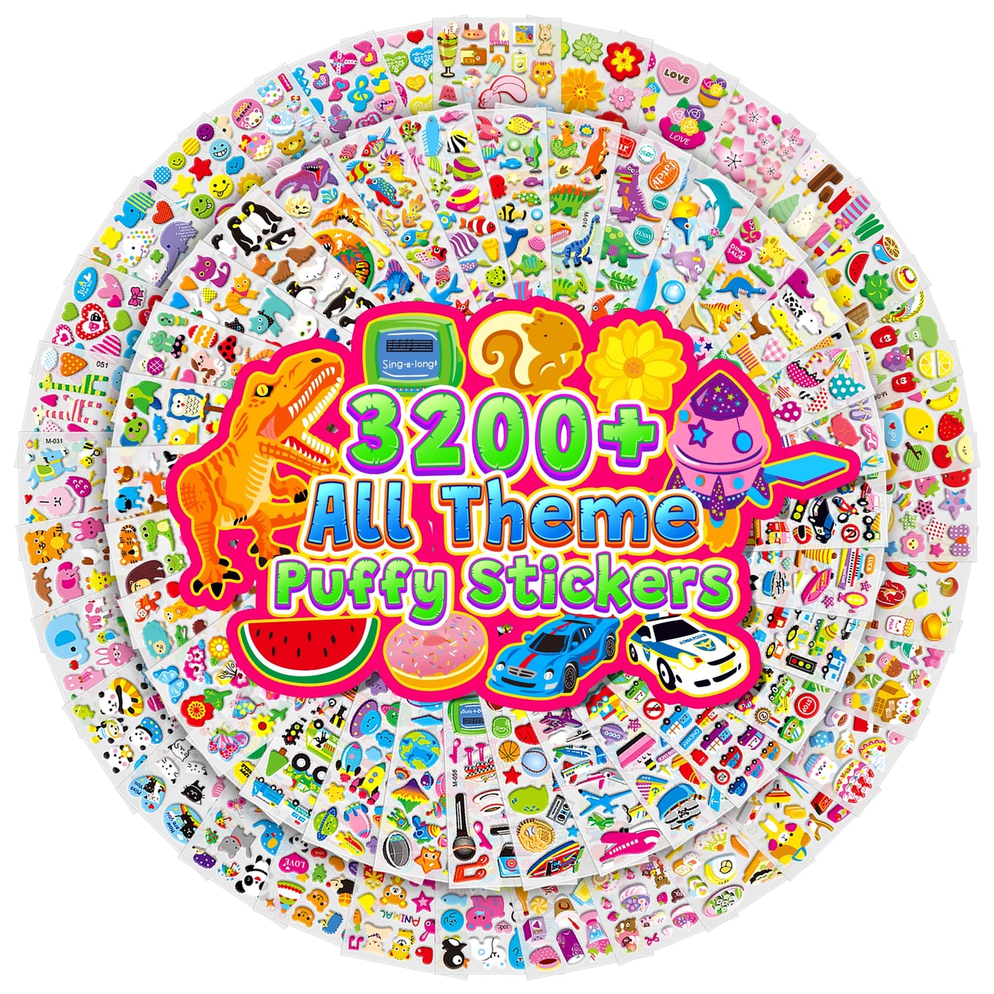 Sinceroduct 3200+ 3D Puffy Stickers – 64 Sheets for Classrooms