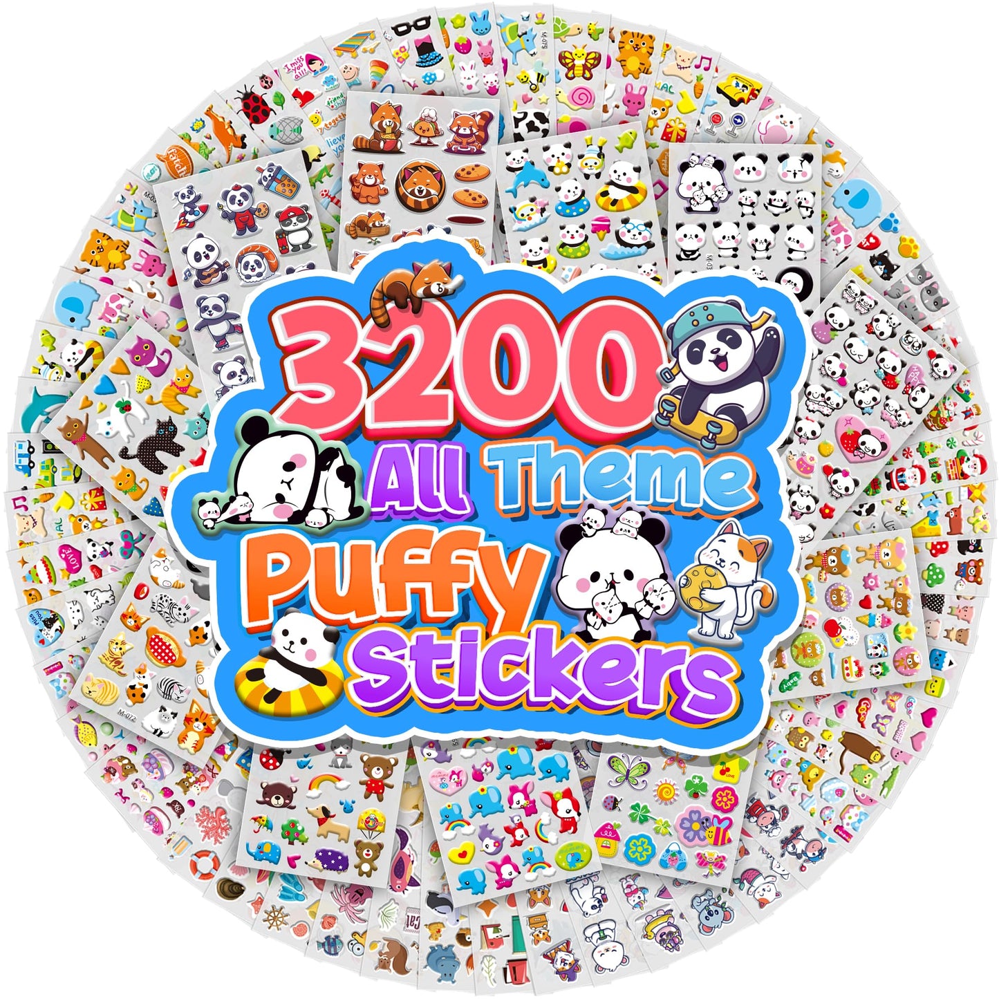 Sinceroduct 3200+ 3D Puffy Stickers – 64 Sheets for Classrooms, Crafts & Gifts