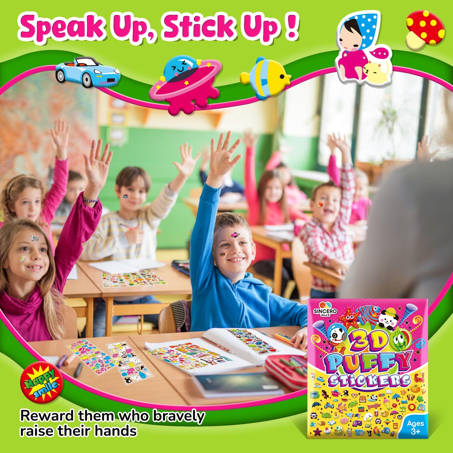 Sinceroduct 3200+ 3D Puffy Stickers – 64 Sheets for Classrooms, Crafts & Gifts