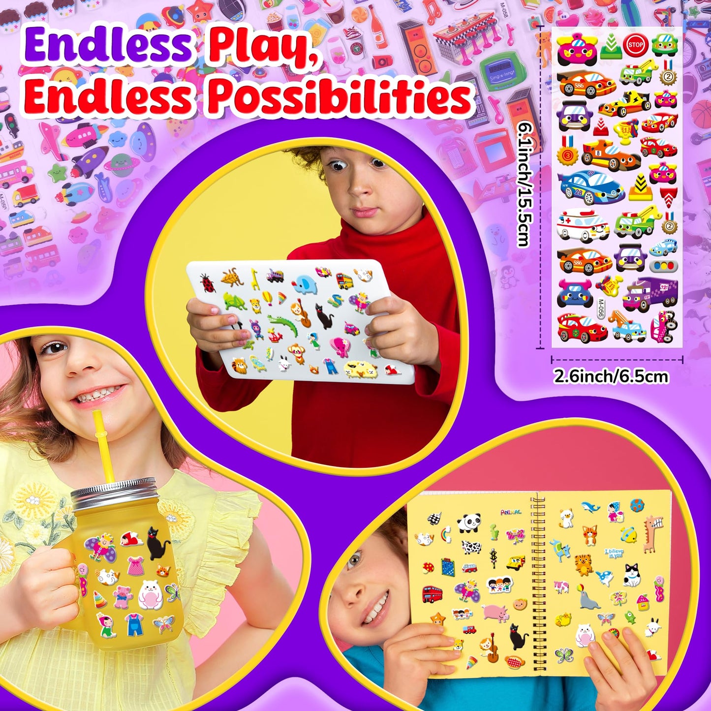 Sinceroduct 3200+ 3D Puffy Stickers – 64 Sheets for Classrooms, Crafts & Gifts