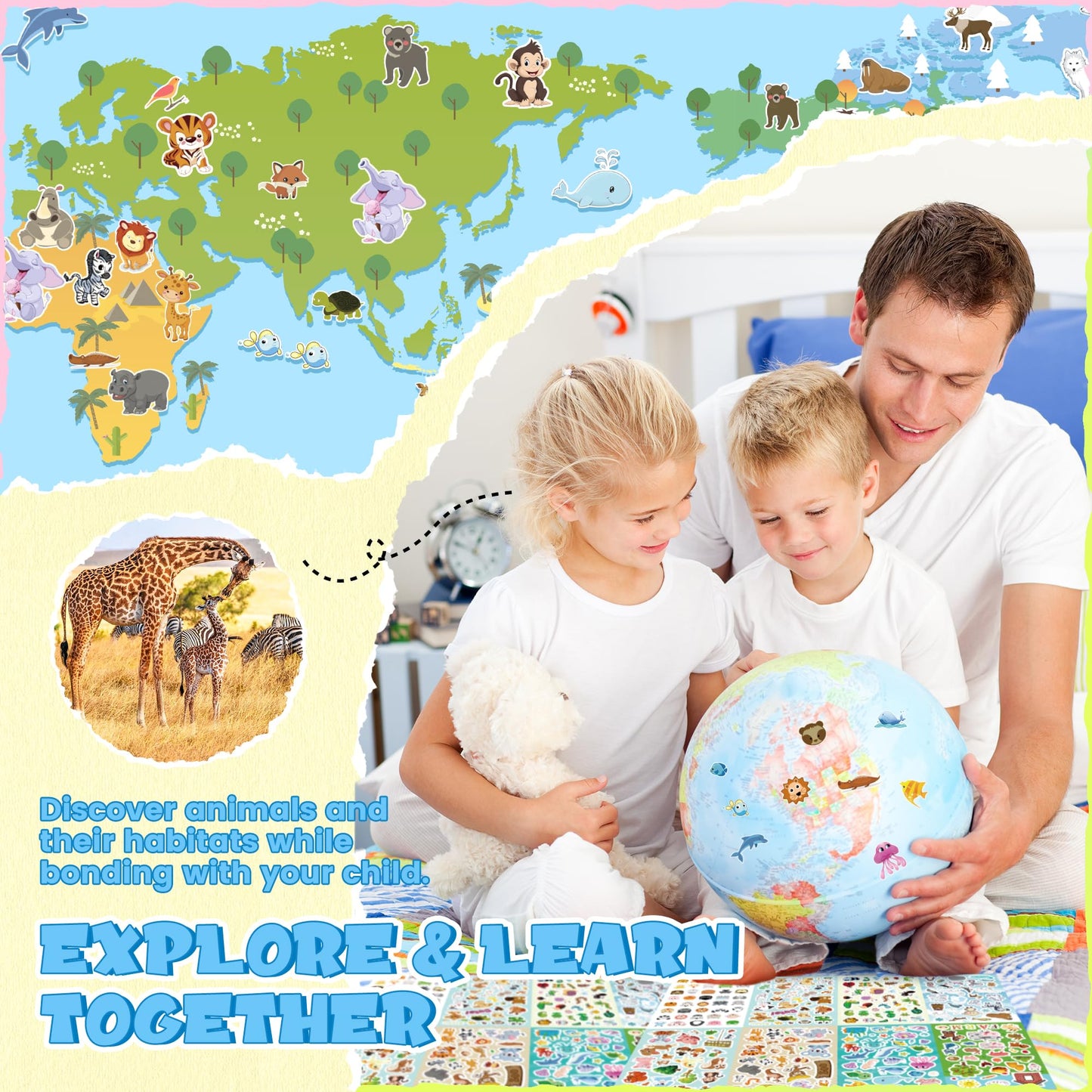 Sinceroduct 1300+ Animal Stickers for Kids – 8 Sheets for Crafts