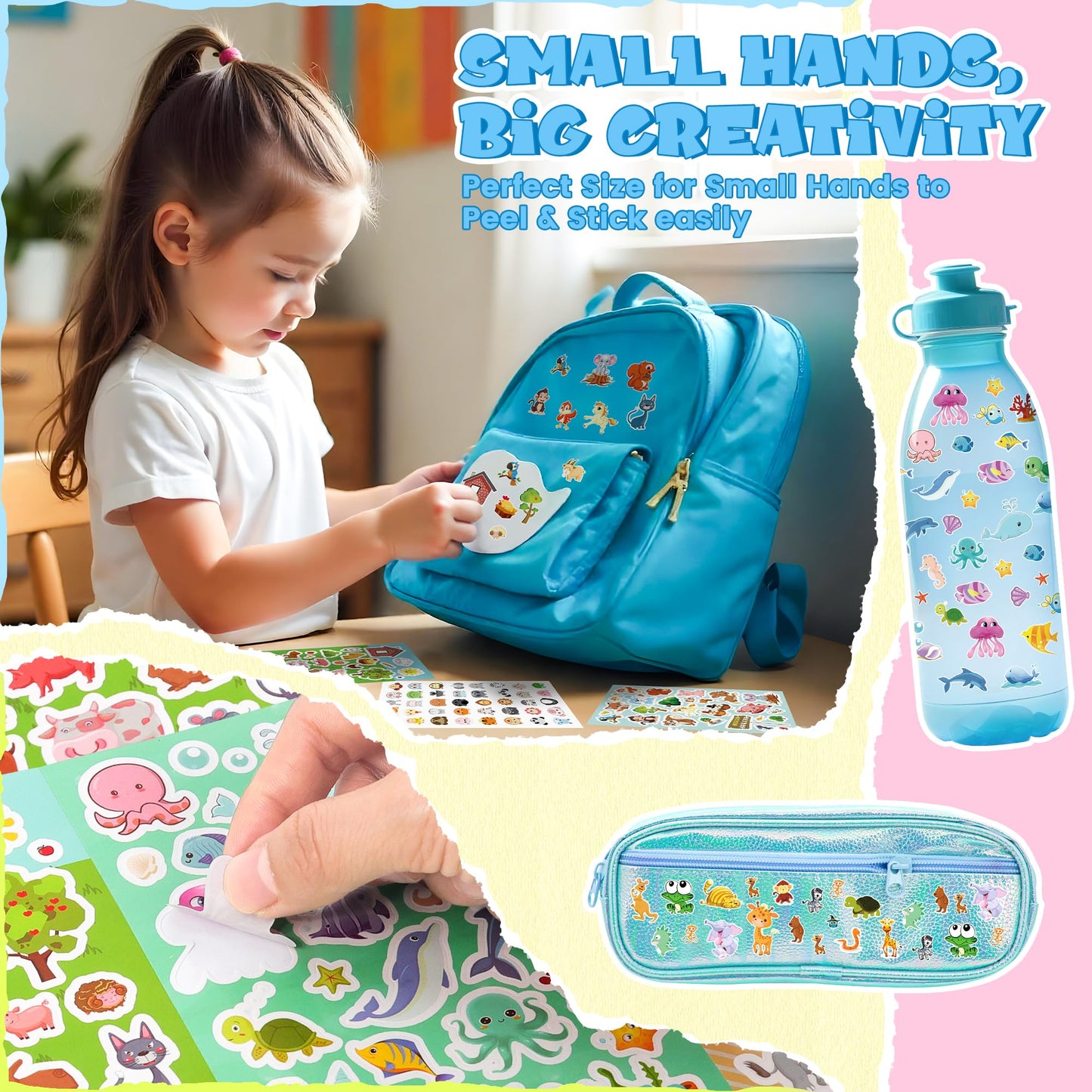 Sinceroduct 1300+ Animal Stickers for Kids – 8 Sheets for Crafts