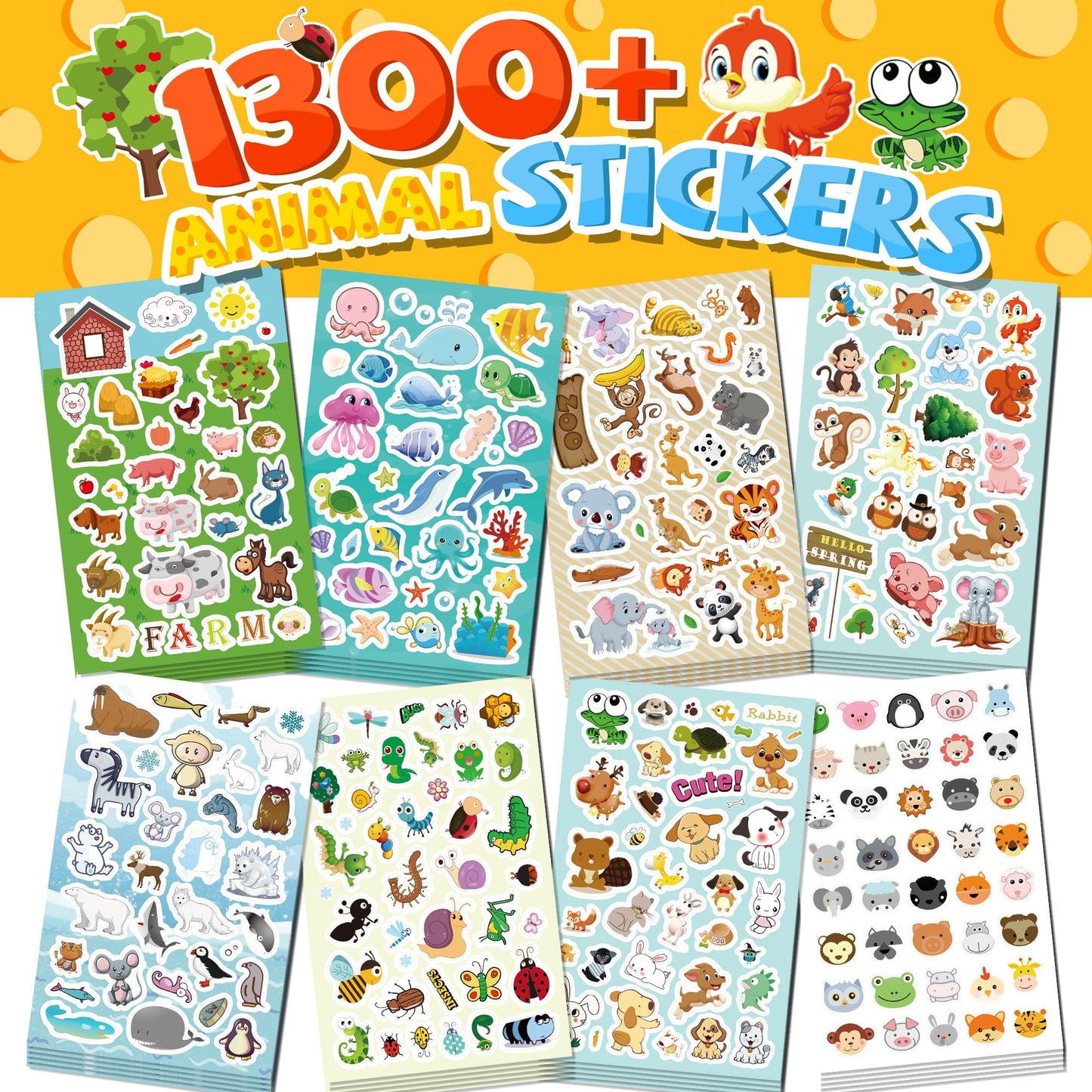 Sinceroduct 1300+ Animal Stickers for Kids – 8 Sheets for Crafts