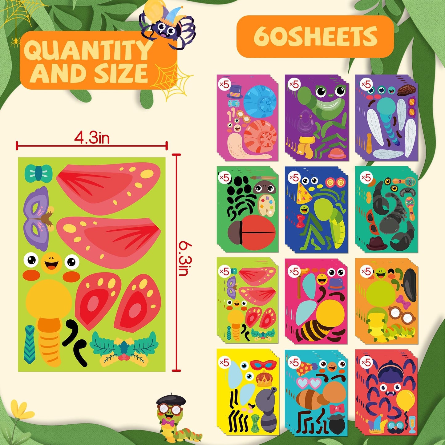Sinceroduct Make Your Own Stickers for Kids — 60 Animal Face Sheets