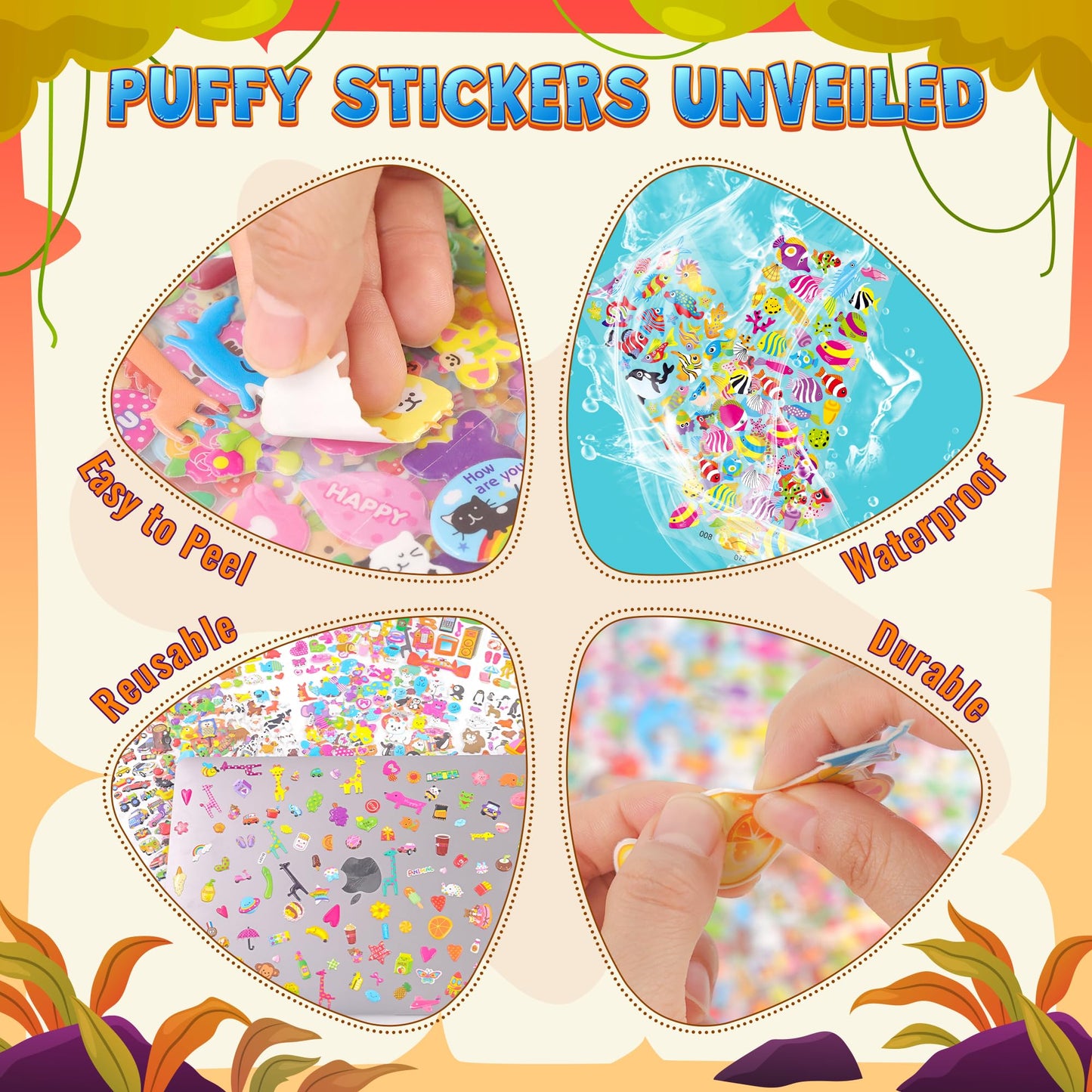 Sinceroduct 3200+ 3D Puffy Stickers – 64 Sheets for Classrooms