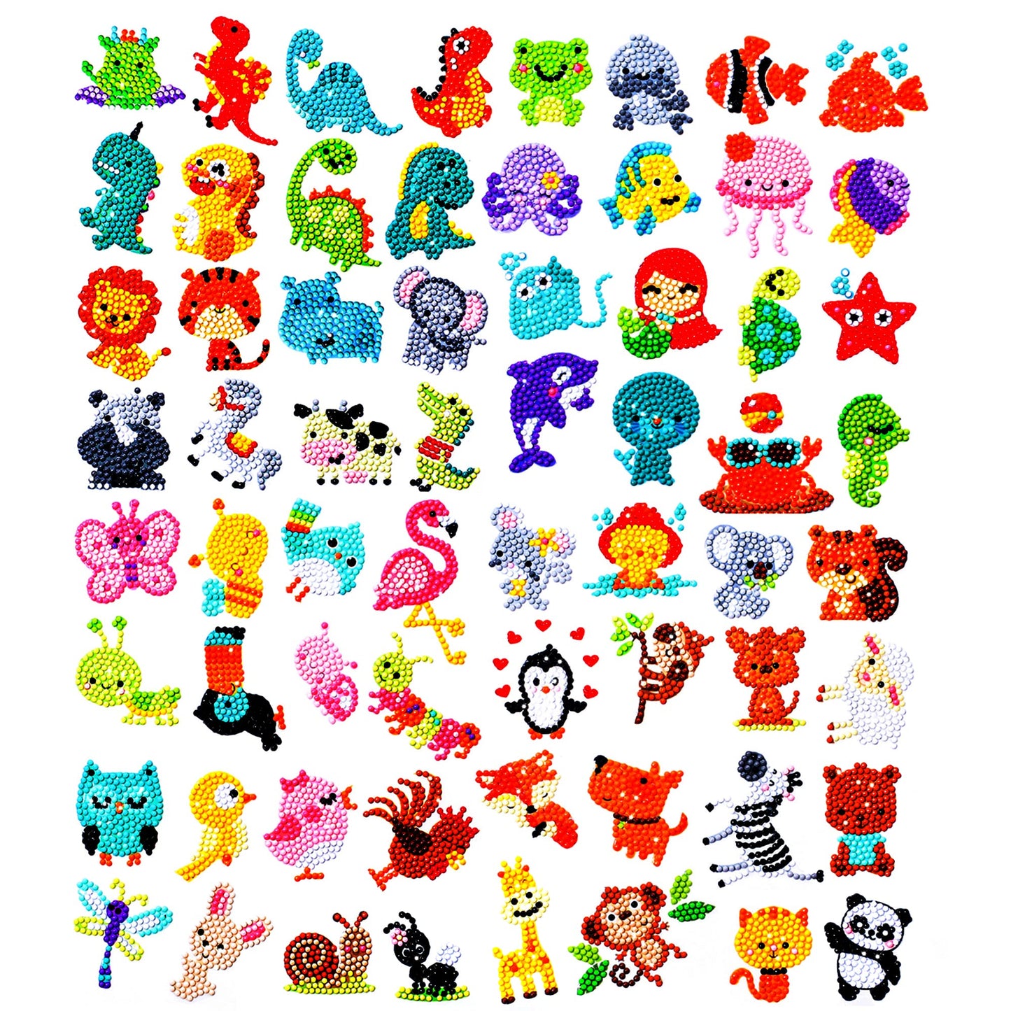 Sinceroduct Sparkling 5D Diamond Sticker Kit — 64-Piece Animal & Dinosaur DIY Diamonds, Eco-Friendly & Reusable Art