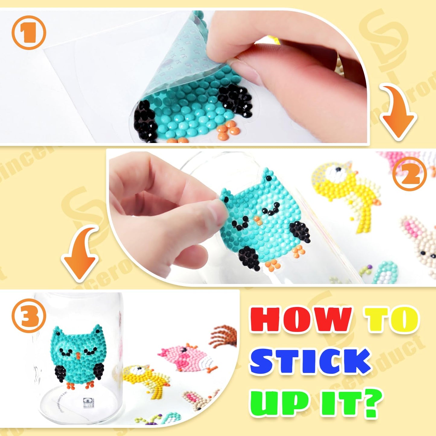 Sinceroduct Sparkling 5D Diamond Sticker Kit — 64-Piece Animal & Dinosaur DIY Diamonds, Eco-Friendly & Reusable Art