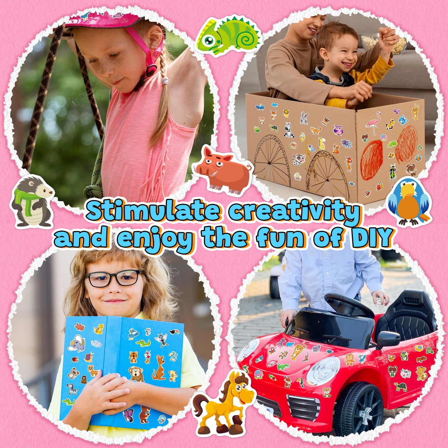 Sinceroduct 64 Sheets Animal Stickers for Kids – 1800+ Waterproof Stickers, 16 Animal Themes, Water Bottles, Scrapbooking & Classroom Fun