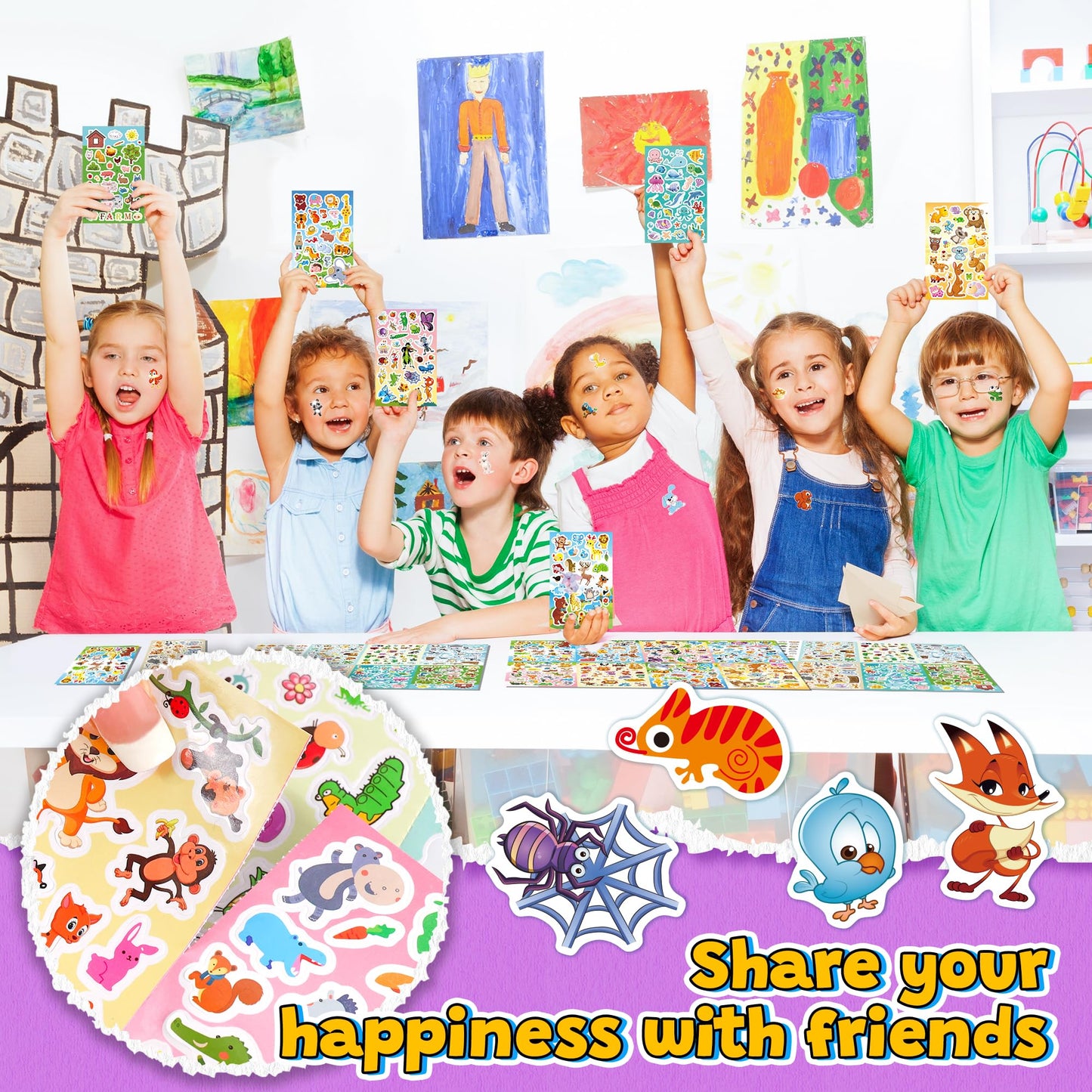 Sinceroduct 64 Sheets Animal Stickers for Kids – 1800+ Waterproof Stickers, 16 Animal Themes, Water Bottles, Scrapbooking & Classroom Fun