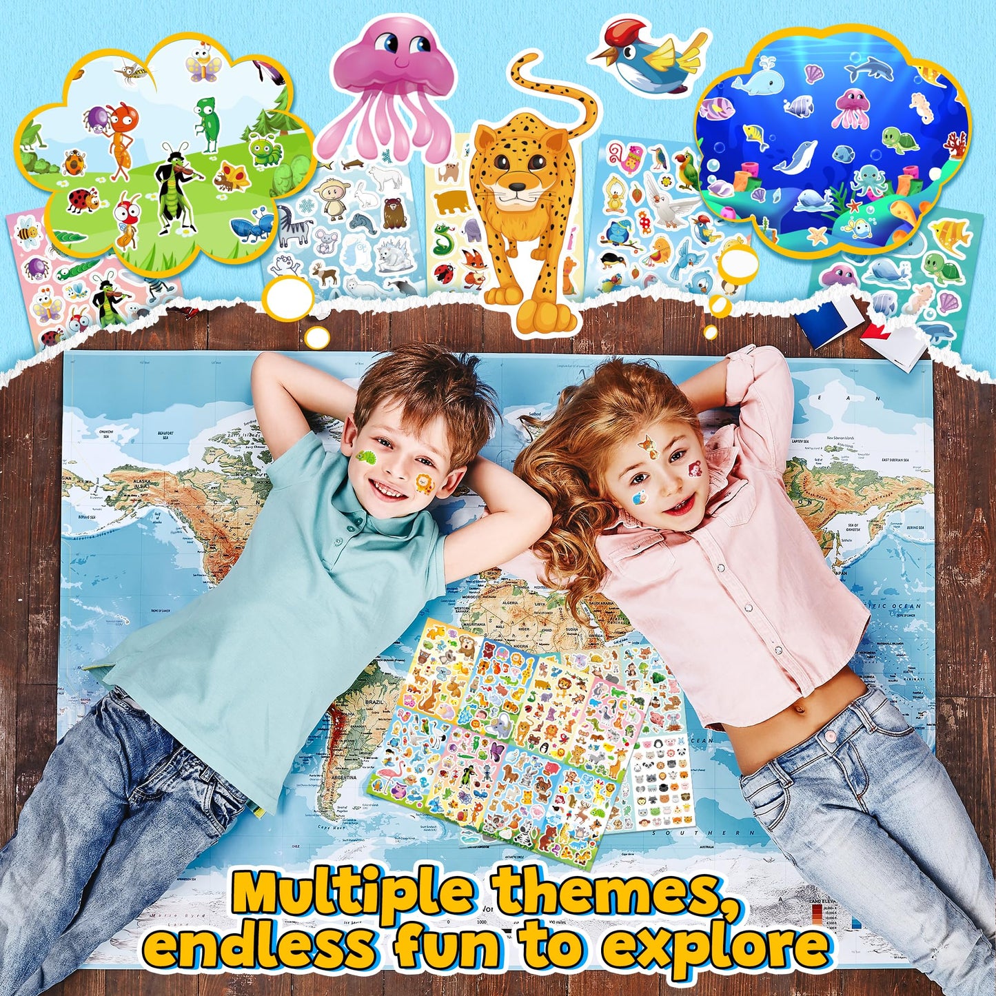 Sinceroduct 64 Sheets Animal Stickers for Kids – 1800+ Waterproof Stickers, 16 Animal Themes, Water Bottles, Scrapbooking & Classroom Fun