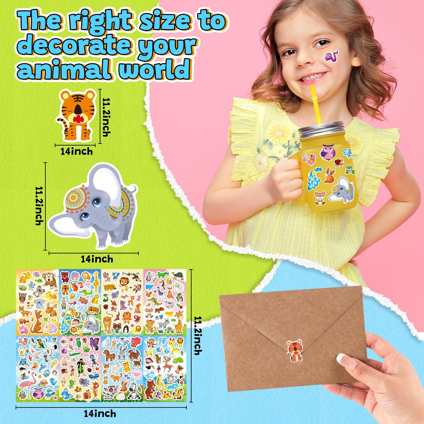 Sinceroduct 64 Sheets Animal Stickers for Kids – 1800+ Waterproof Stickers, 16 Animal Themes, Water Bottles, Scrapbooking & Classroom Fun
