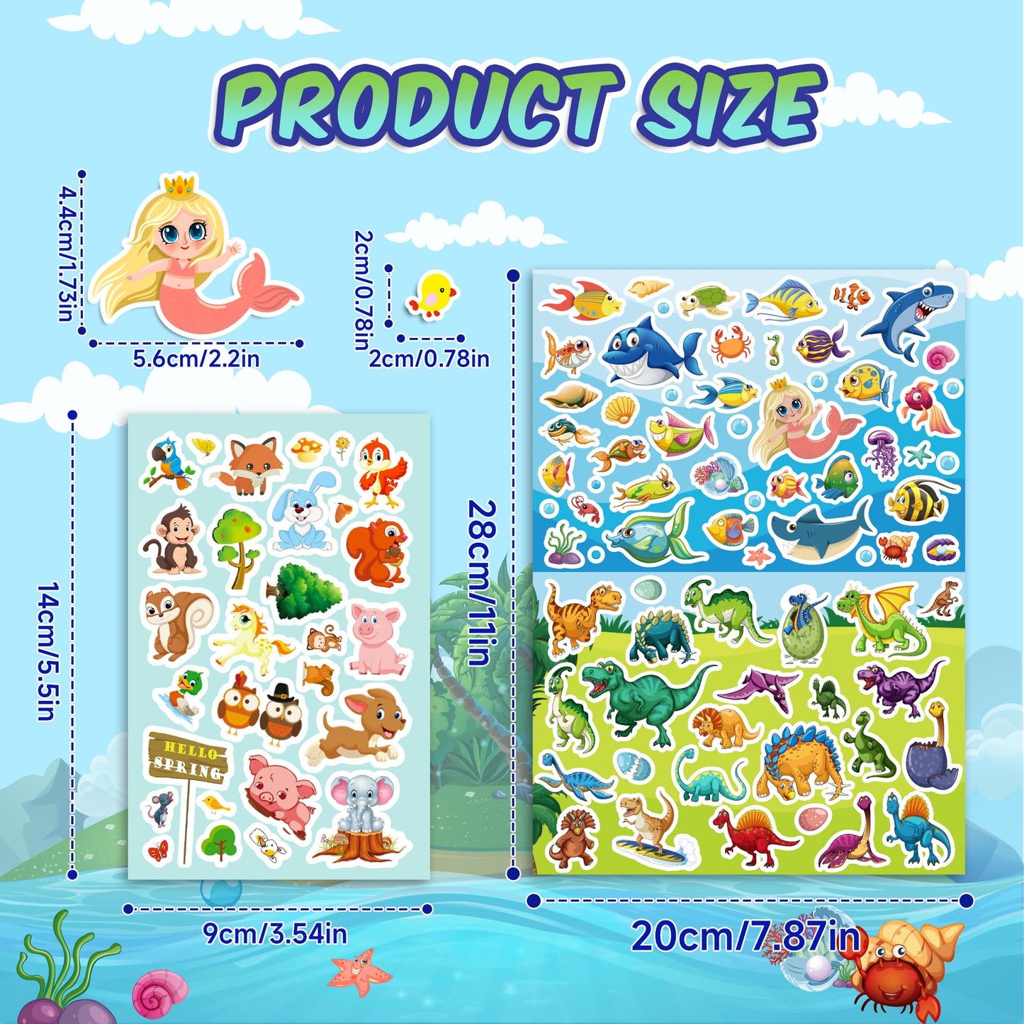 Sinceroduct 3200+ Sticker Set for Kids – 102 Sheets Cartoon Animal Stickers for Toddlers, Rewards & Craft Decor