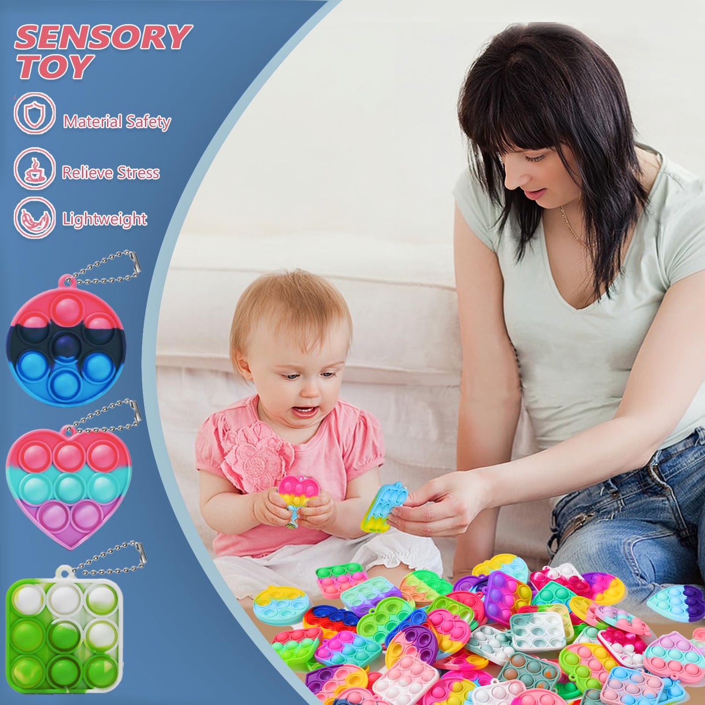 SINFOX 57PCS Fidget Party Favors for Kids | Bulk Mini Pop Keychains, Classroom Prizes, Goody Bag Stuffers