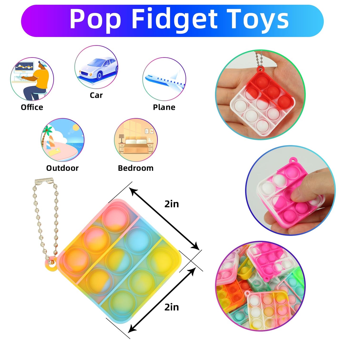 SINFOX 57PCS Fidget Party Favors for Kids | Bulk Mini Pop Keychains, Classroom Prizes, Goody Bag Stuffers