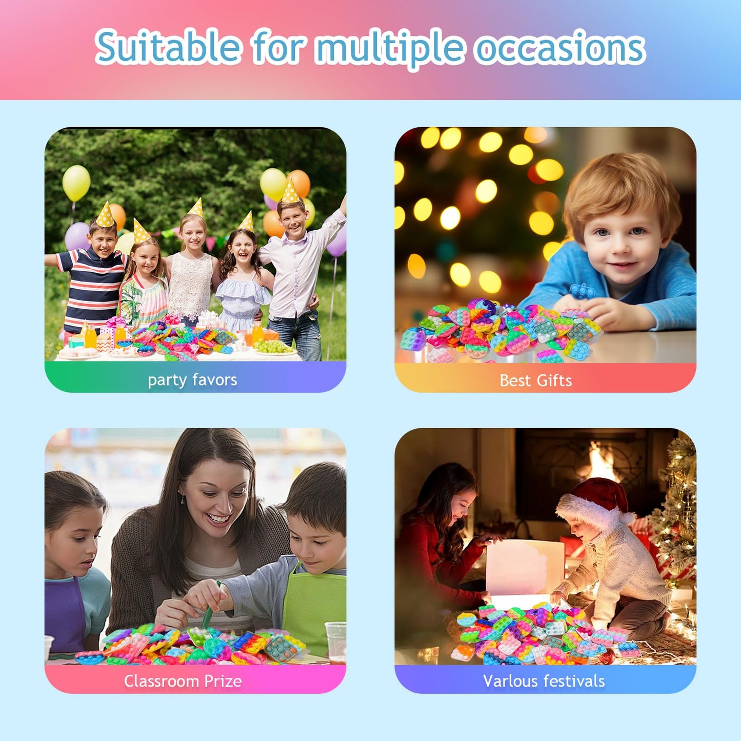 SINFOX 57PCS Fidget Party Favors for Kids | Bulk Mini Pop Keychains, Classroom Prizes, Goody Bag Stuffers