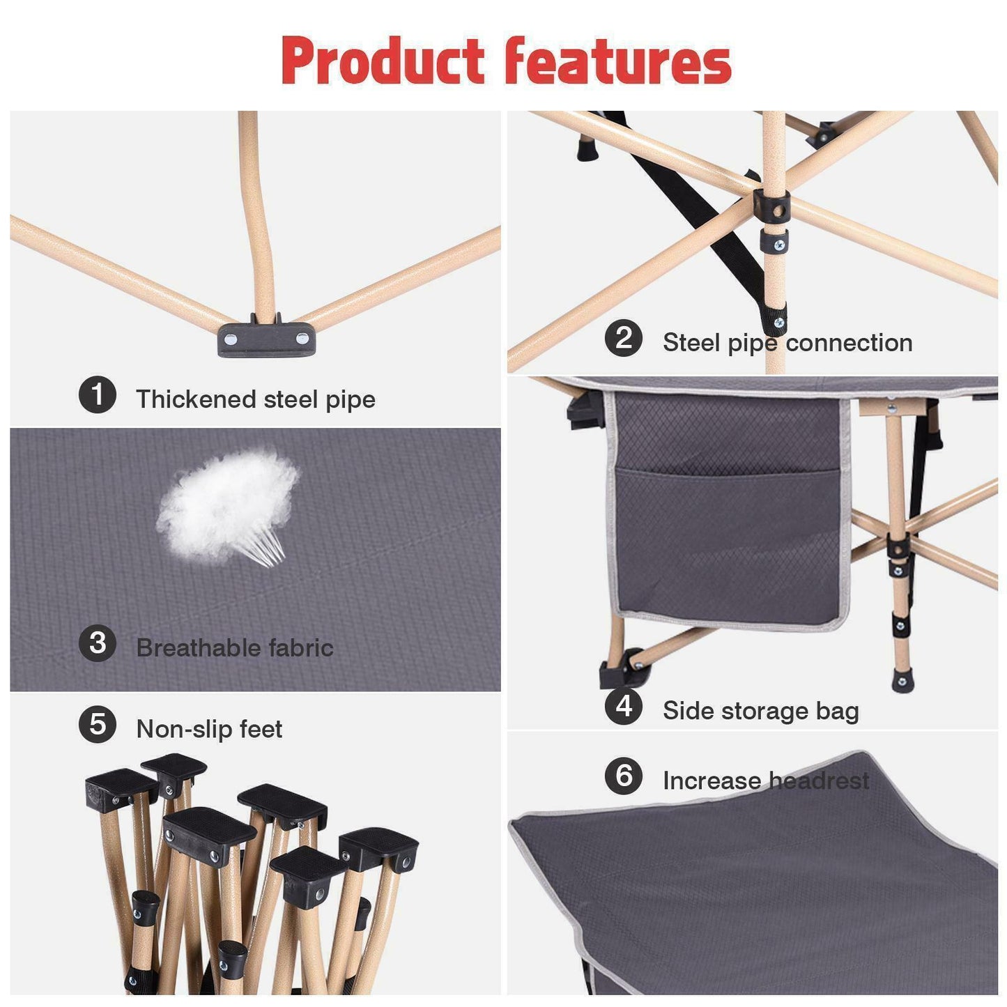 Single Folding Bed for Guests, Camping & Travel Bed, Lightweight Folding Bed With Grey Mat