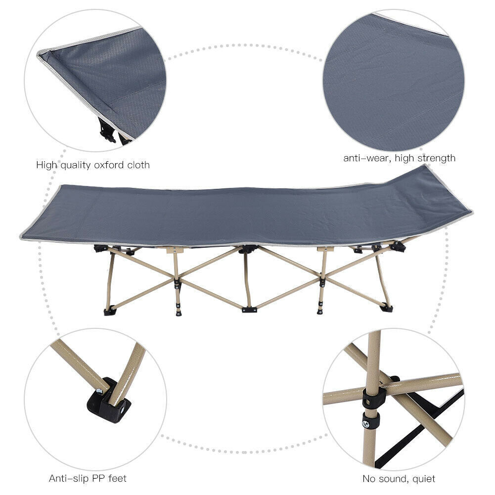 Single Folding Bed for Guests, Camping & Travel Bed, Lightweight Folding Bed With Grey Mat