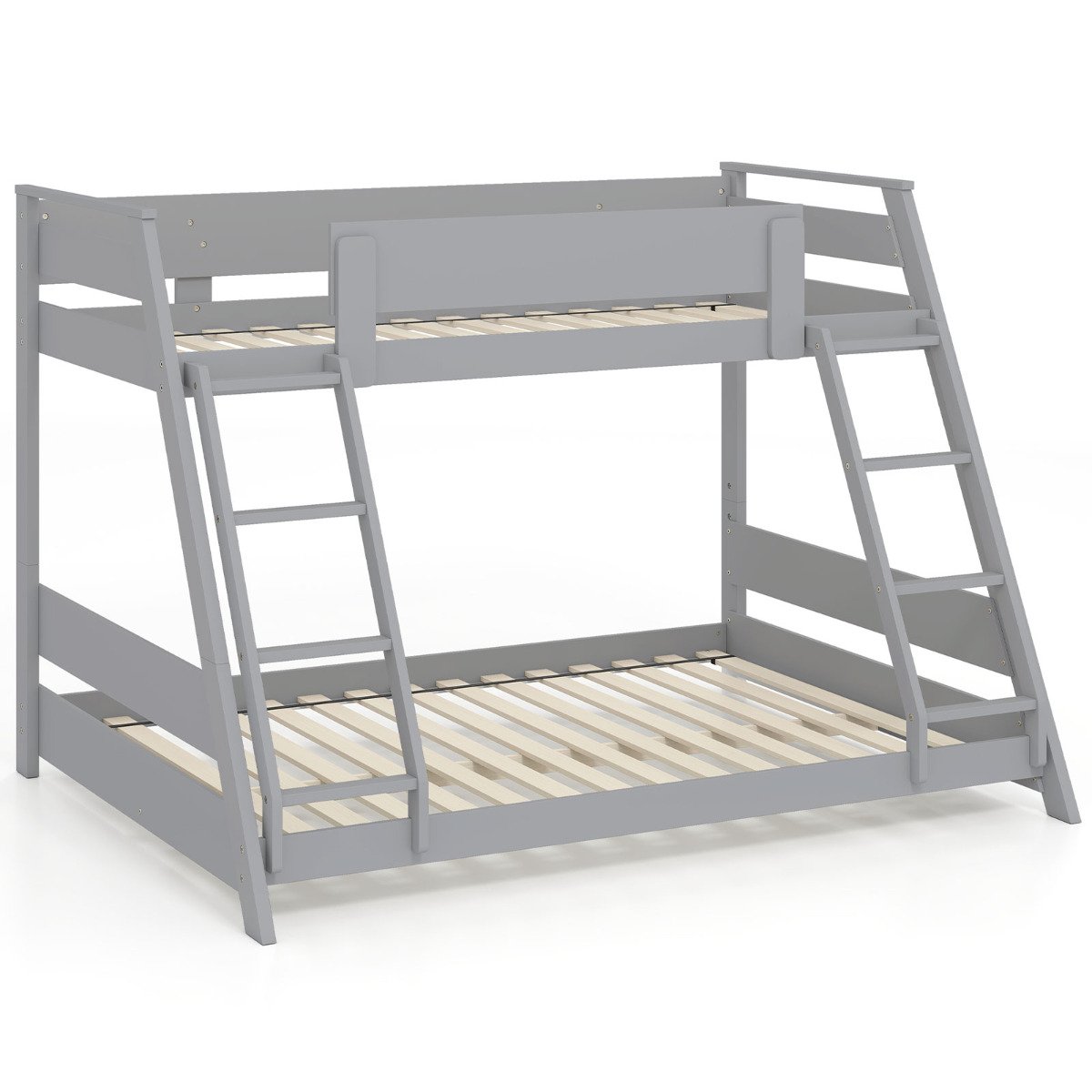 Single Over Double Bunk Bed with Ladders and Safety Guardrails-Grey