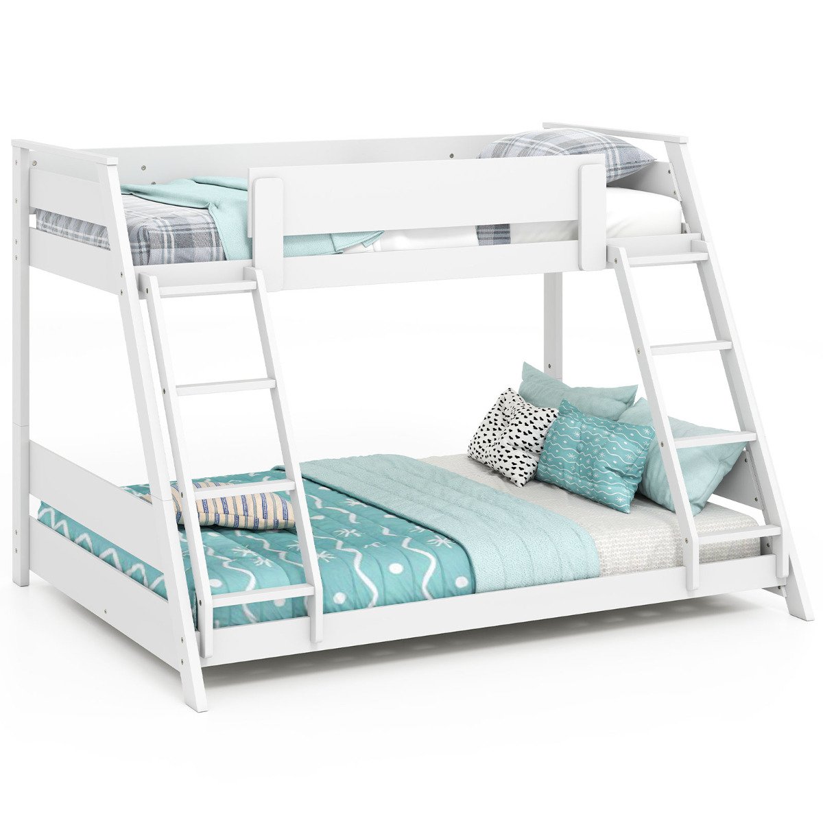 Single Over Double Bunk Bed with Ladders and Safety Guardrails-Grey