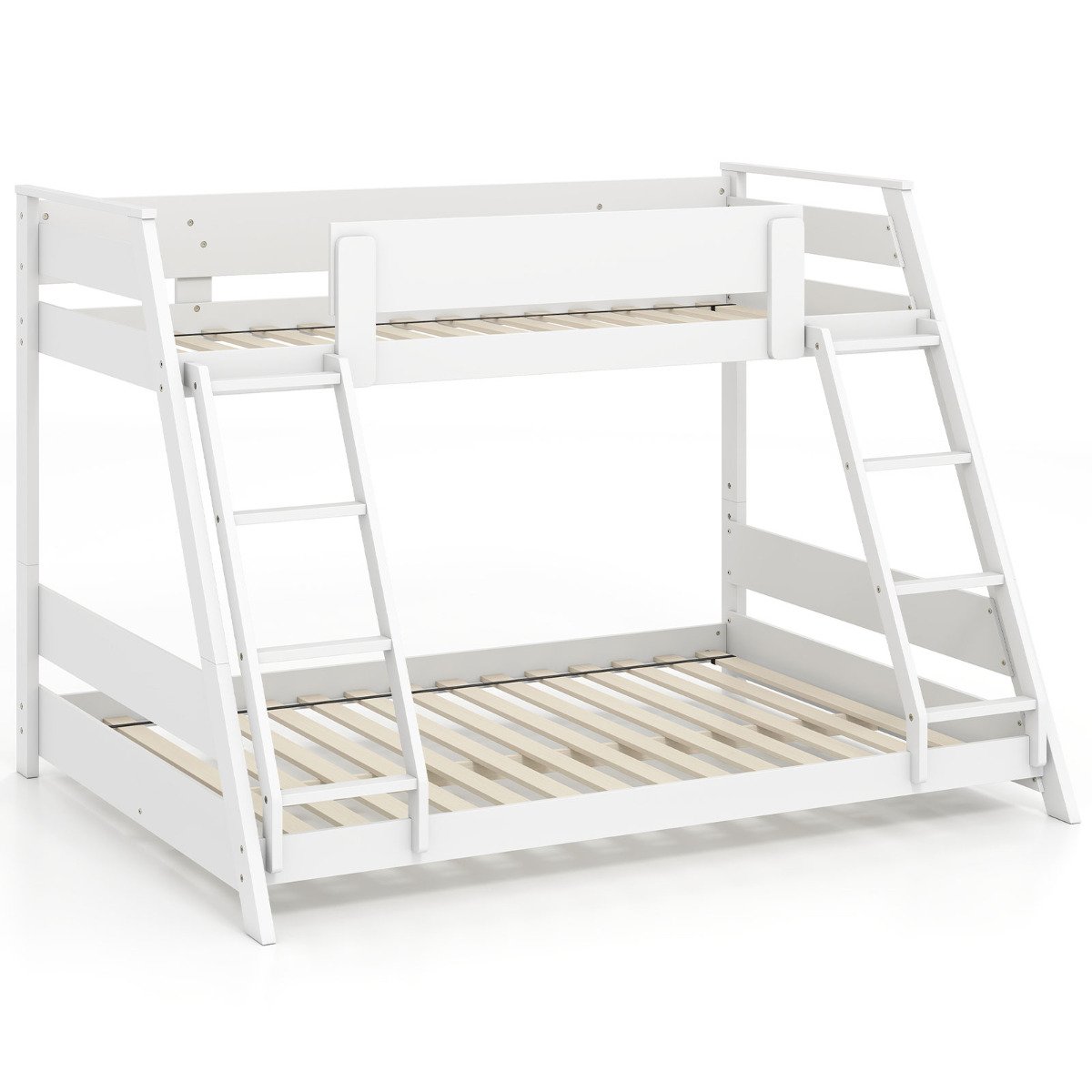 Single Over Double Bunk Bed with Ladders and Safety Guardrails-Grey