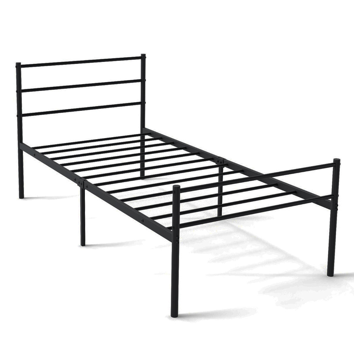 Single Size Modern Bed Frame with Metal Slat Support-Silver