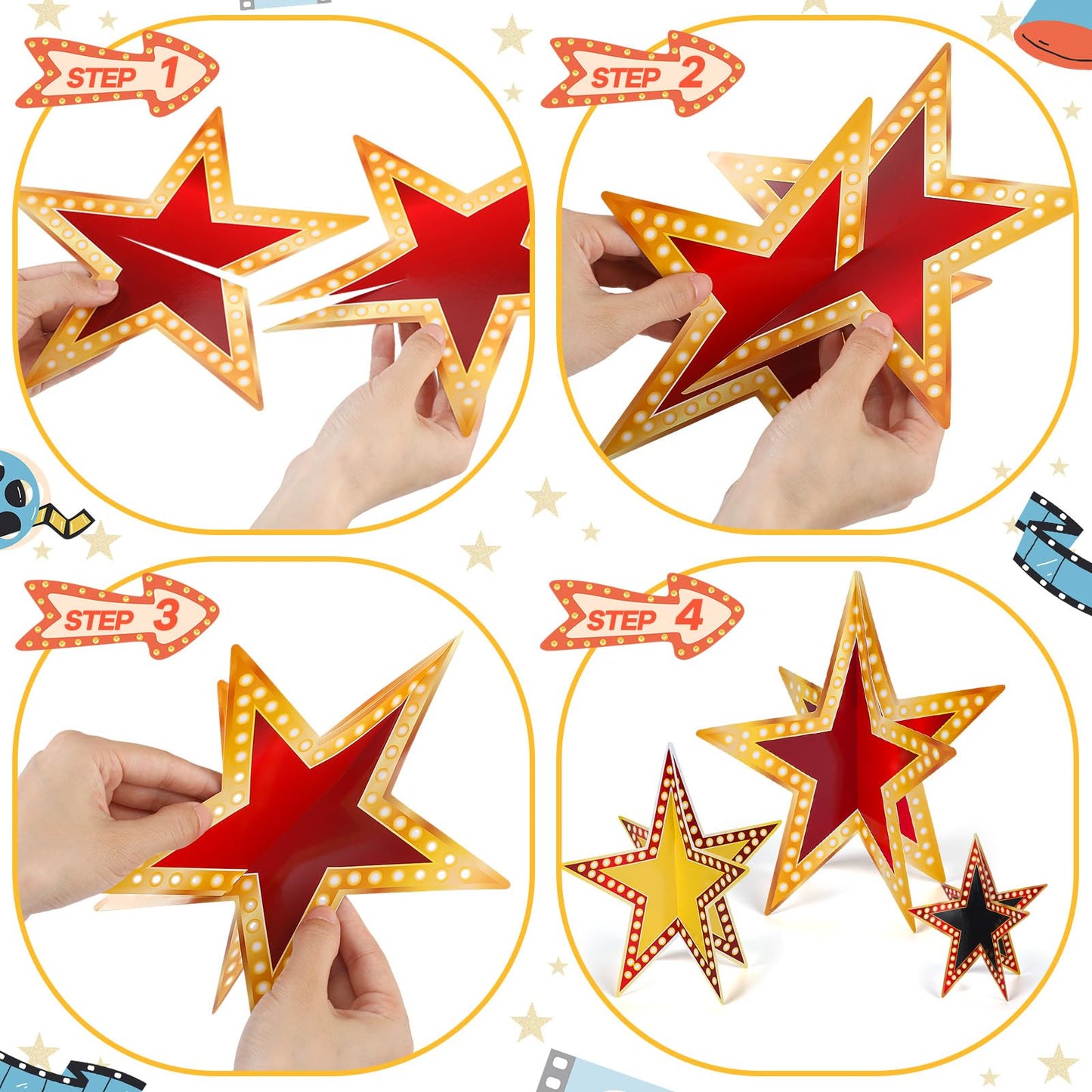 Sinload 45 Pcs 3D Glitter Star Decorations – 3 Sizes for Back-to-School, Graduation, and Party Tables
