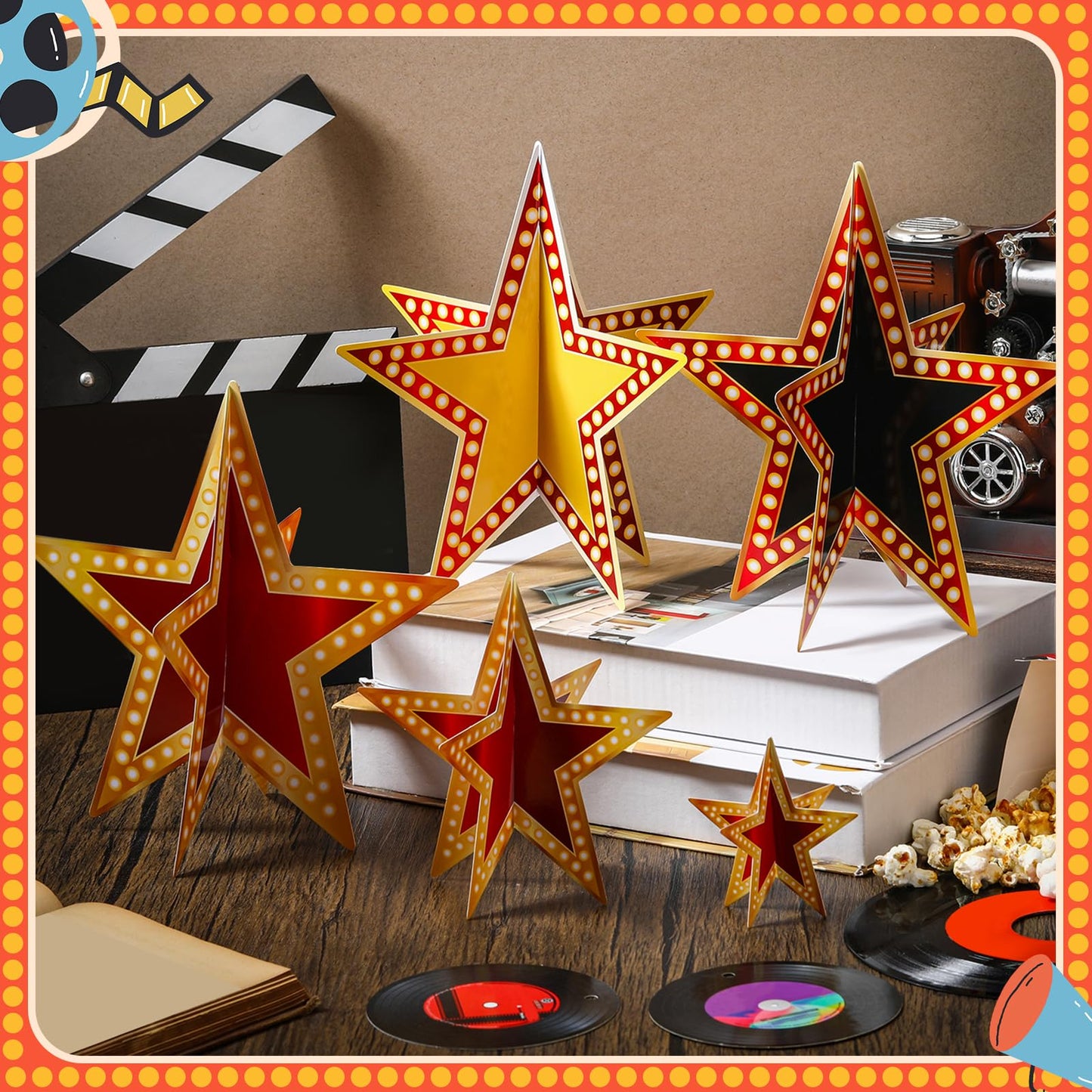 Sinload 45 Pcs 3D Glitter Star Decorations – 3 Sizes for Back-to-School, Graduation, and Party Tables