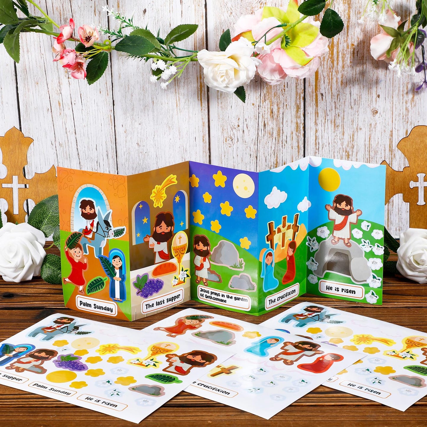 Sinload 24 Sets Holy Week Easter Sticker Kit – Resurrection Scenes for DIY Crafts & Classroom Decor