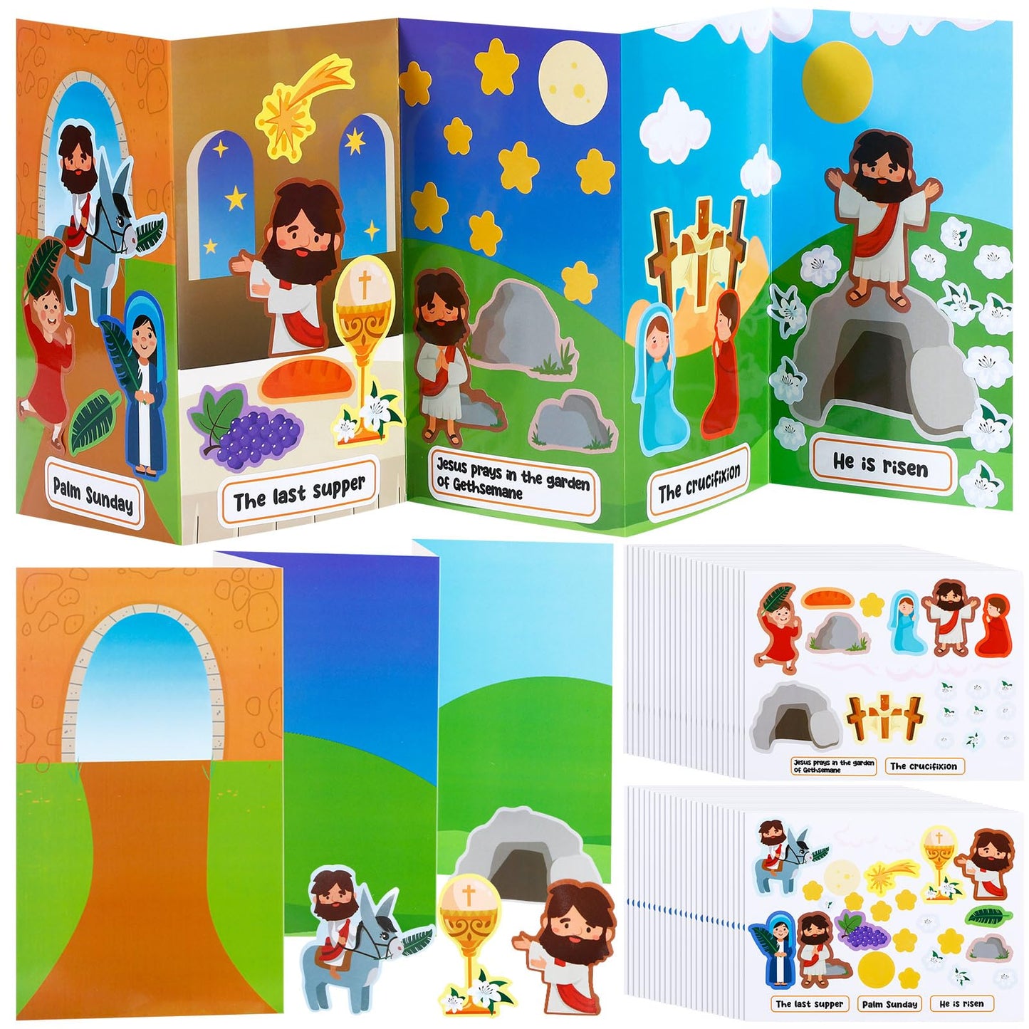 Sinload 24 Sets Holy Week Easter Sticker Kit – Resurrection Scenes for DIY Crafts & Classroom Decor