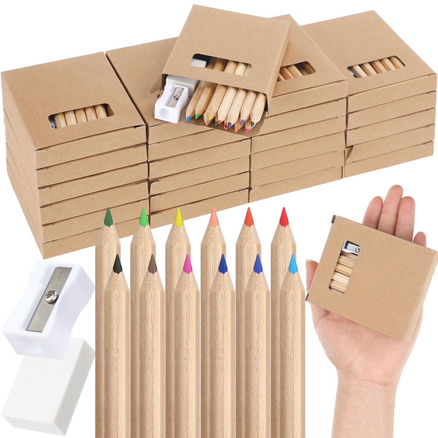 Sinload 12-Color Mini Colored Pencils Set — 3.5in with Sharpener & Eraser