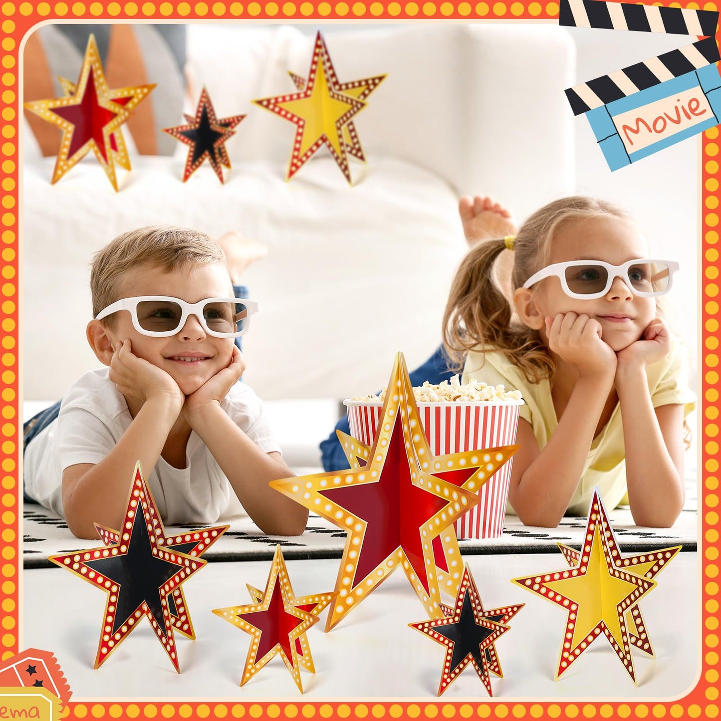 Sinload 45 Pcs 3D Glitter Star Decorations – 3 Sizes for Back-to-School, Graduation, and Party Tables