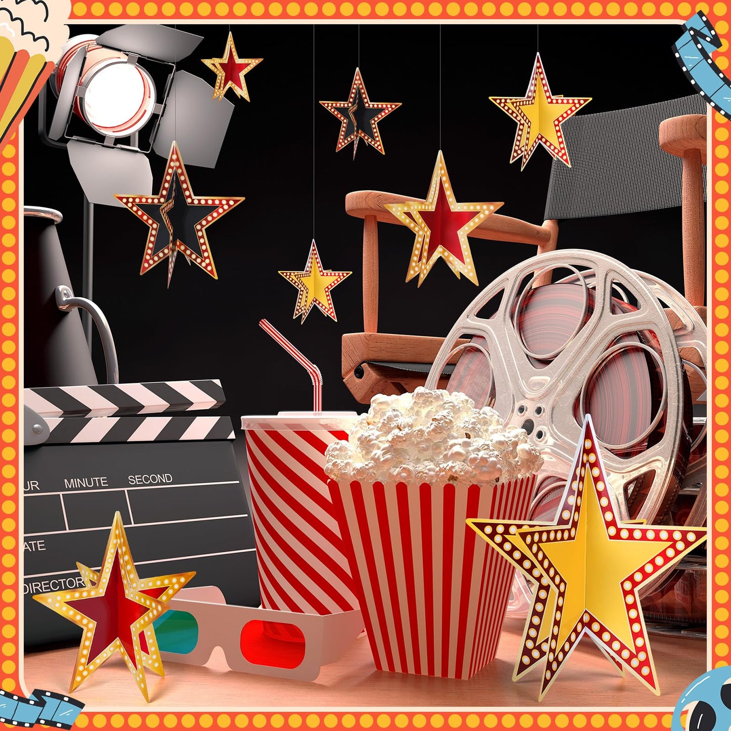 Sinload 45 Pcs 3D Glitter Star Decorations – 3 Sizes for Back-to-School, Graduation, and Party Tables