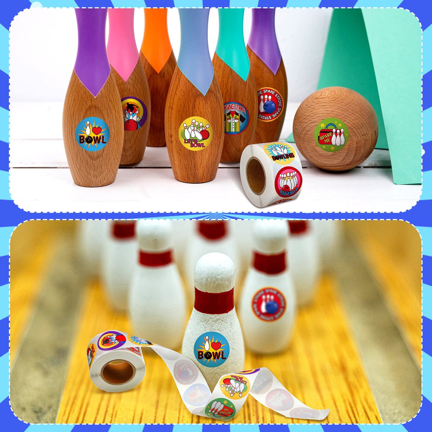 Sinmoe Bowling Stickers Roll – 500 Pcs, 8 Designs for Party Favors & DIY Labels