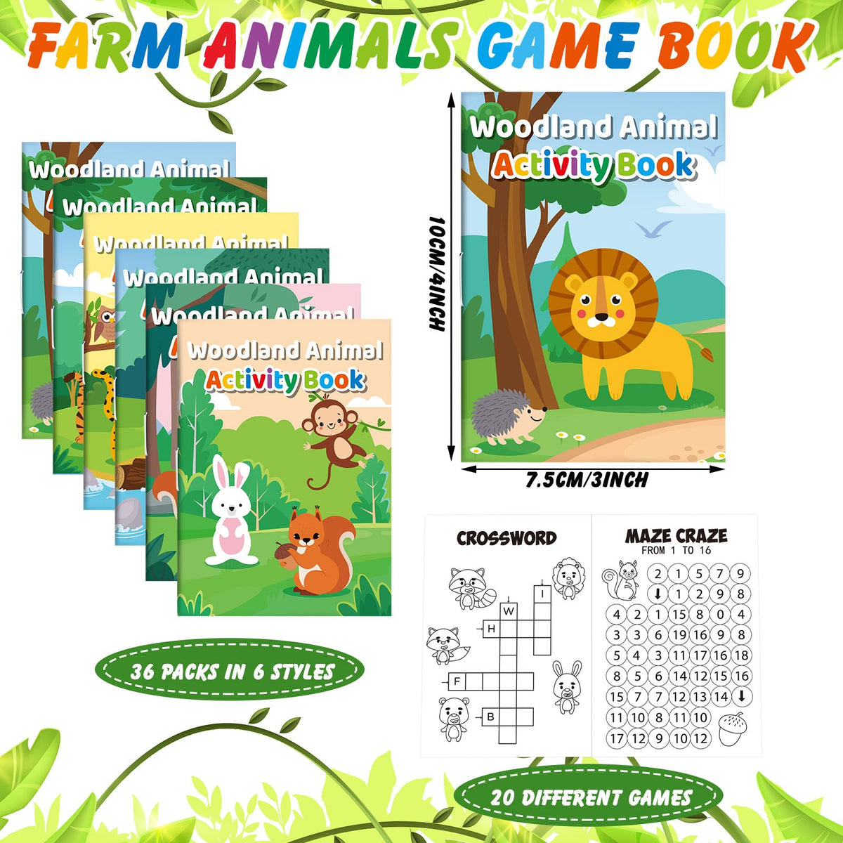 Sinmoe 36 Pcs Woodland Animals Mini Activity Books – Party Favors, Coloring, Mazes & More