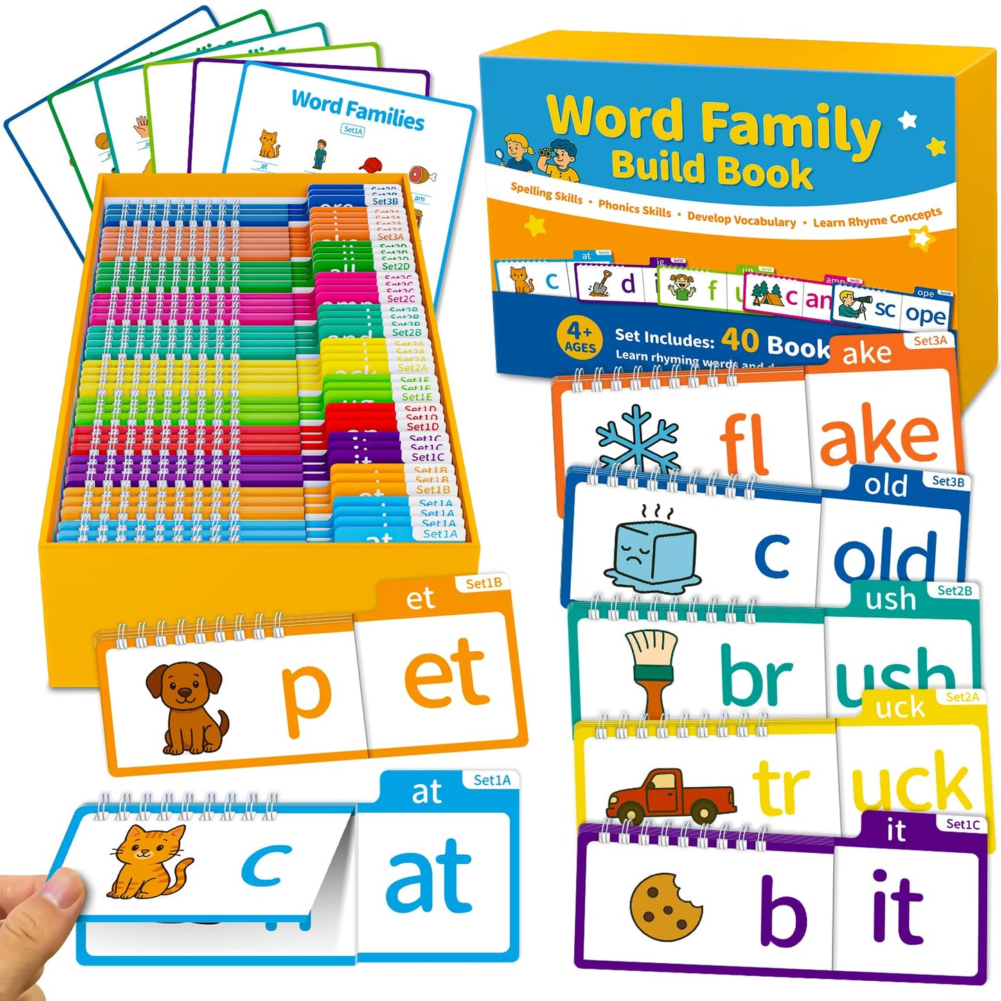 Sinoome Phonics Flash Cards & Read & Rhyme Flip Books – Word Family Reading Set for Kids 4-8