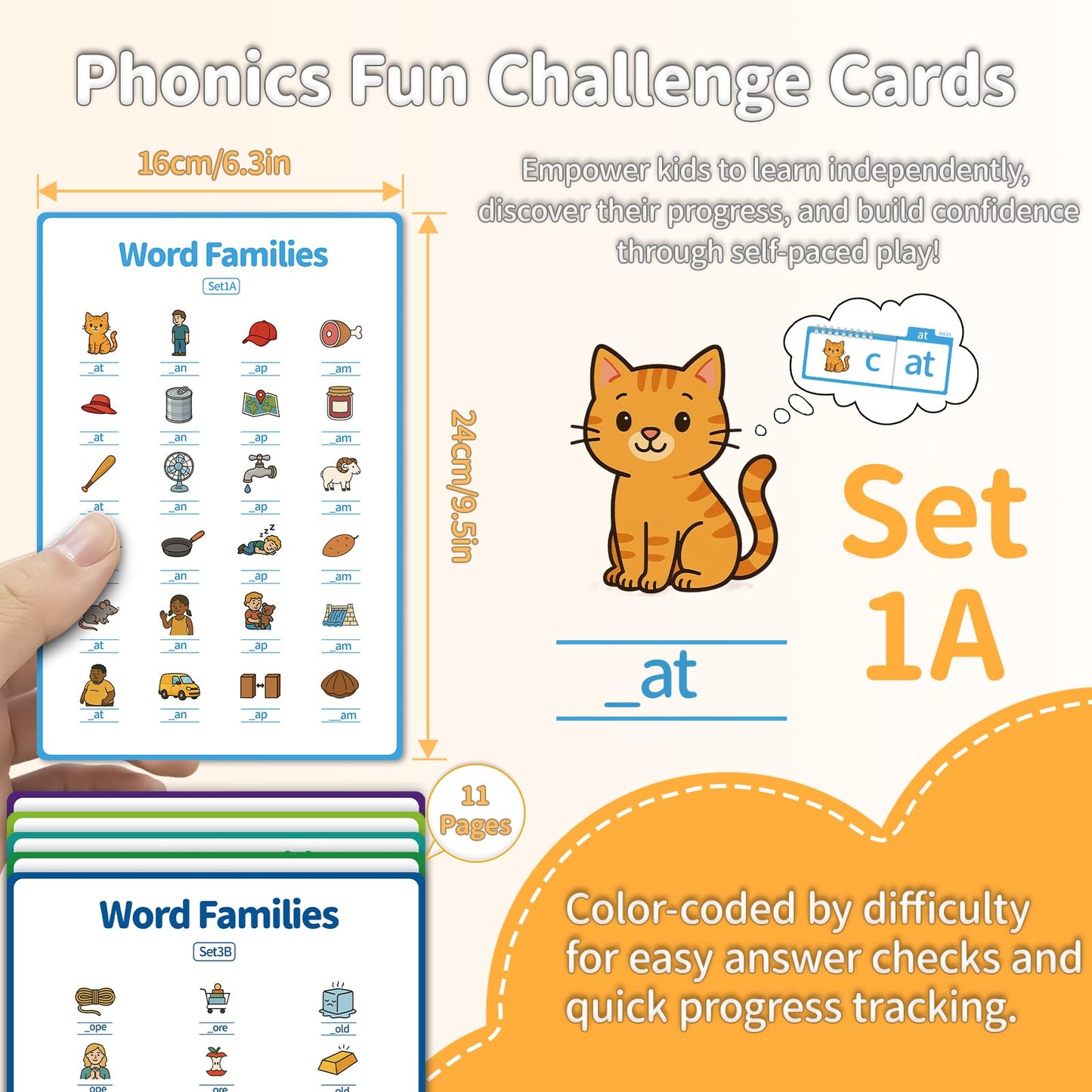 Sinoome Phonics Flash Cards & Read & Rhyme Flip Books – Word Family Reading Set for Kids 4-8