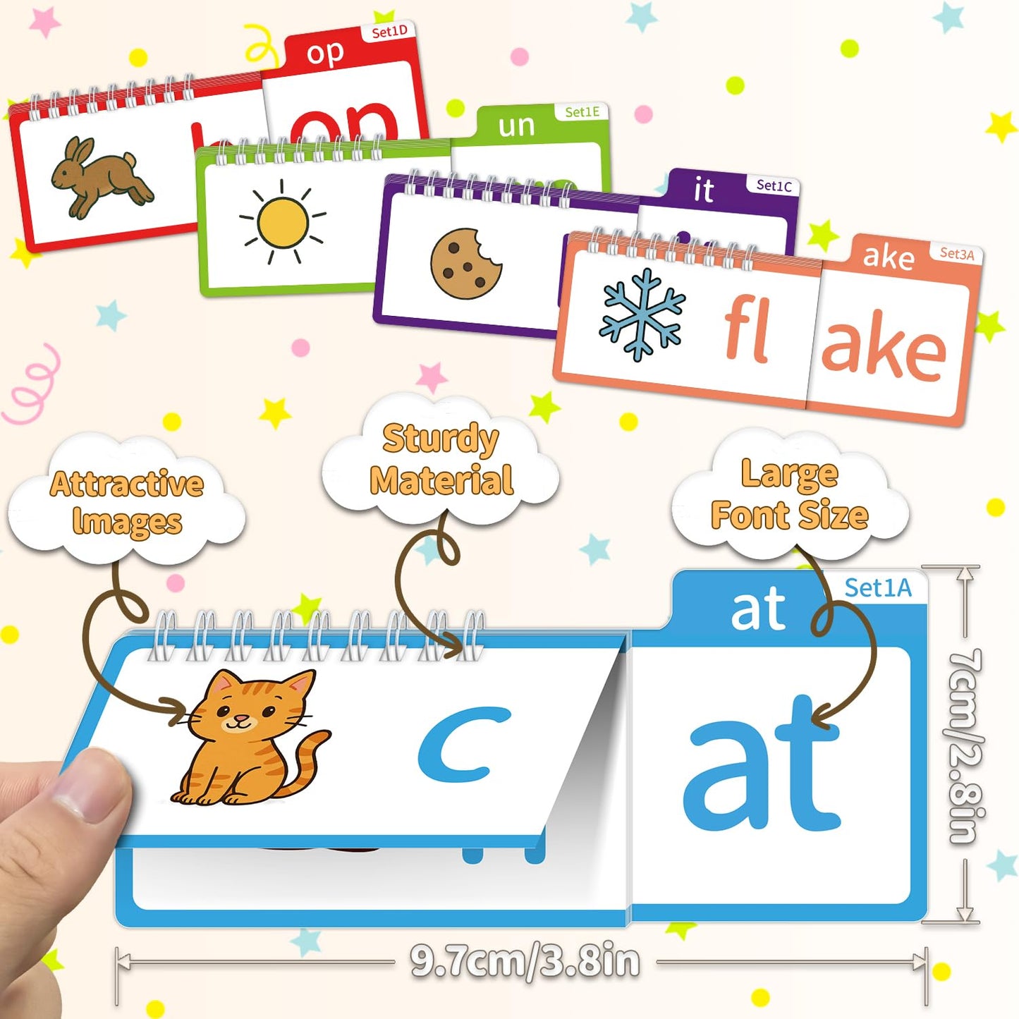 Sinoome Phonics Flash Cards & Read & Rhyme Flip Books – Word Family Reading Set for Kids 4-8