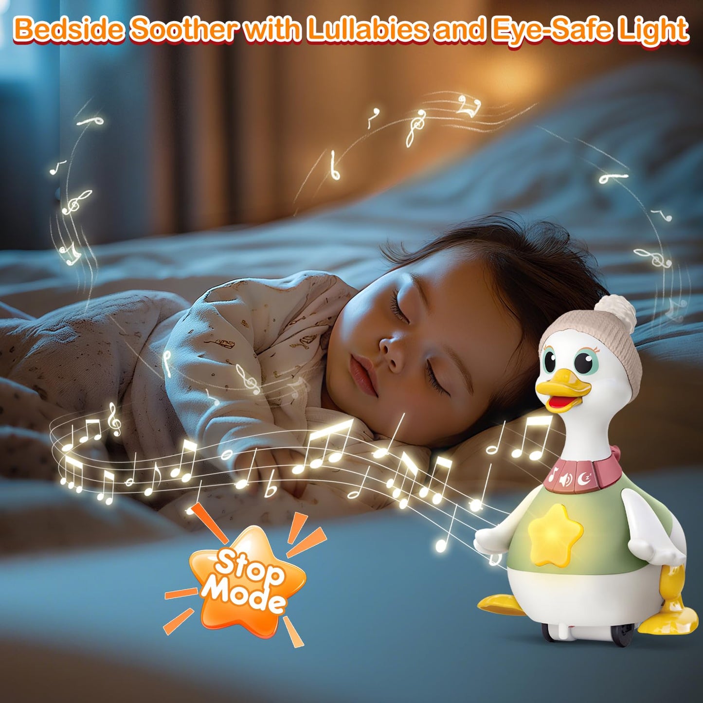 Sinpedex Musical Lullaby Crawling Duck Toy – Waddling Baby Toy with Calming Lights for Tummy Time & Crawling