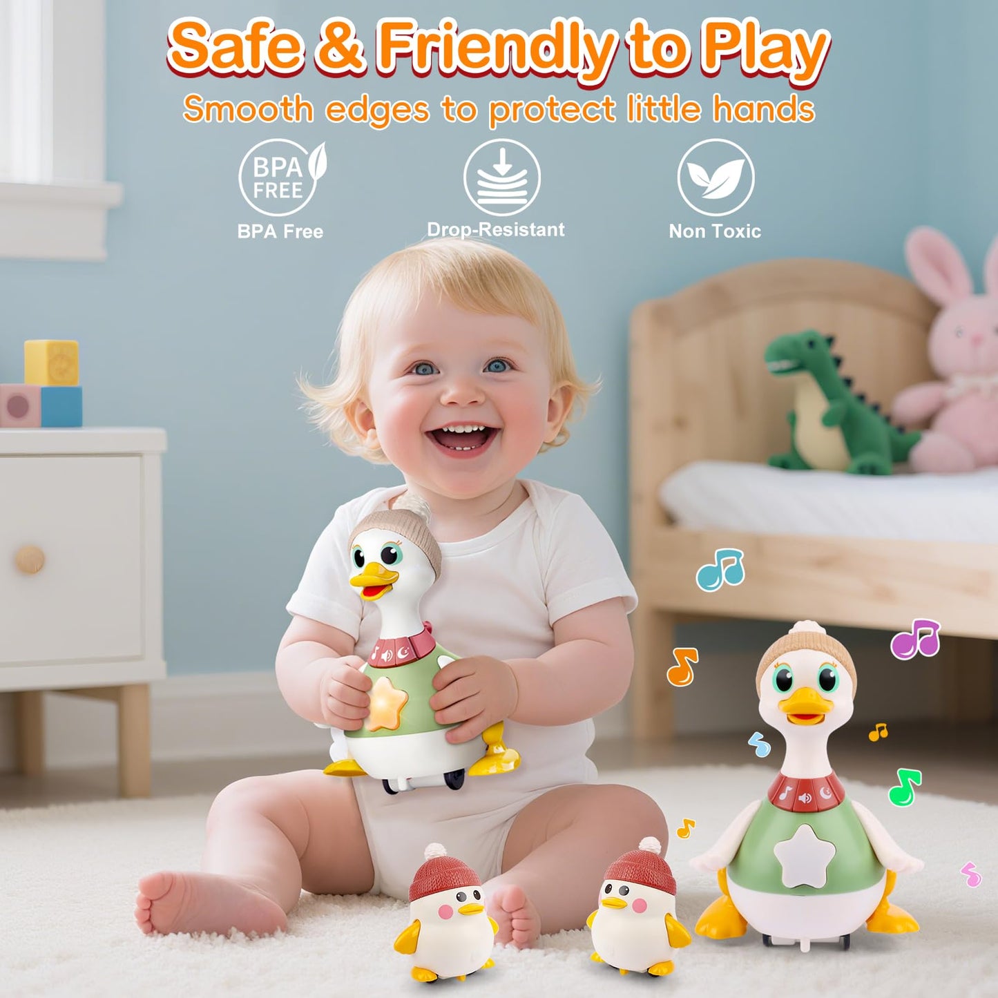 Sinpedex Musical Lullaby Crawling Duck Toy – Waddling Baby Toy with Calming Lights for Tummy Time & Crawling