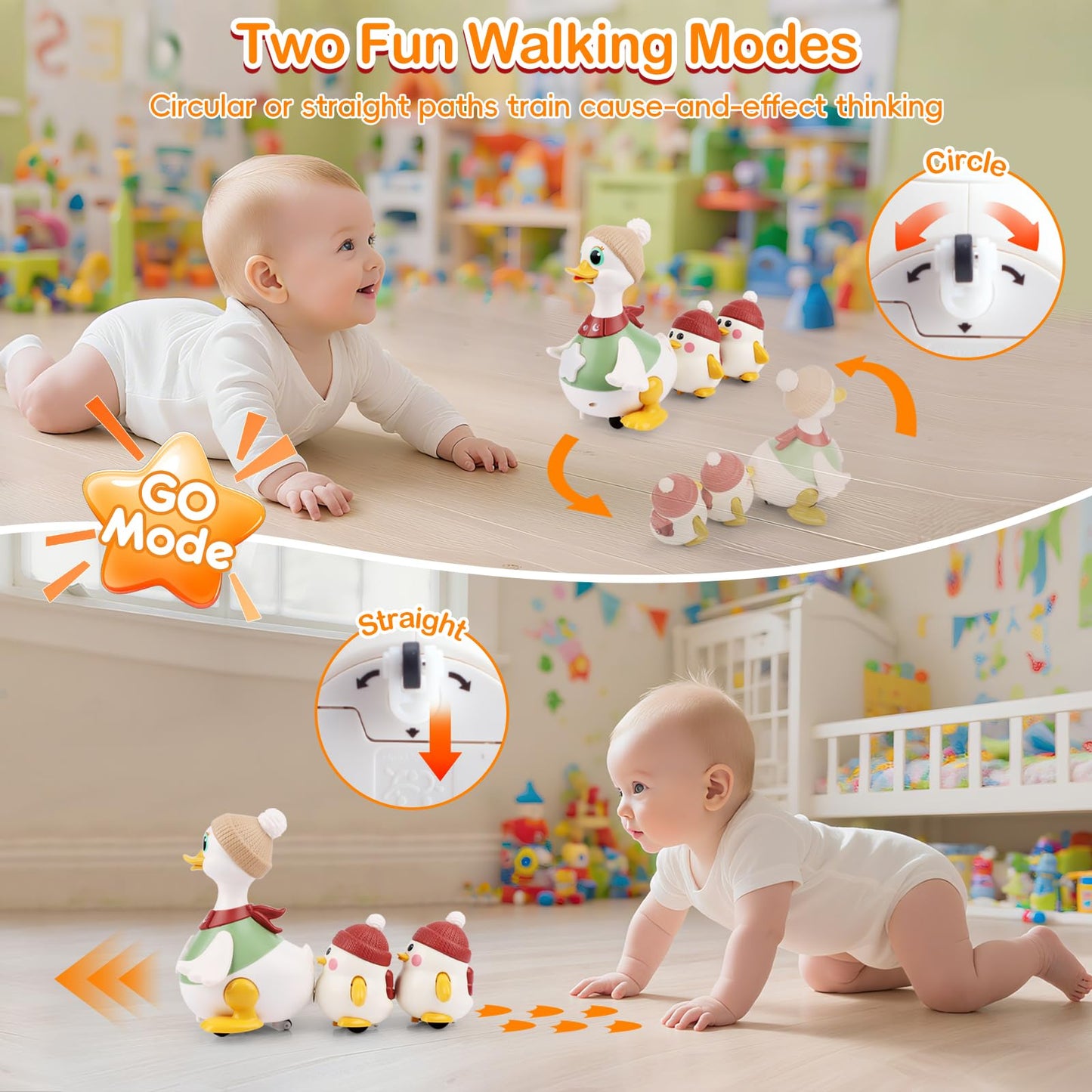 Sinpedex Musical Lullaby Crawling Duck Toy – Waddling Baby Toy with Calming Lights for Tummy Time & Crawling