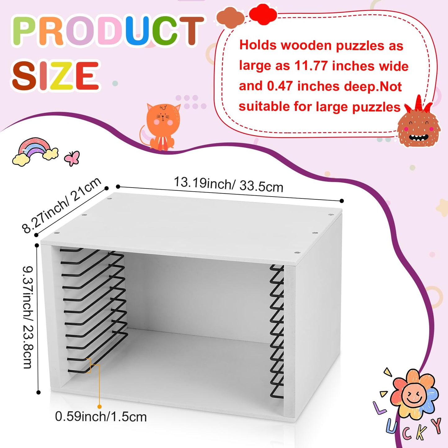 Sintuff Puzzle Holder Rack – White Wooden Jigsaw Organizer for 12 Puzzles